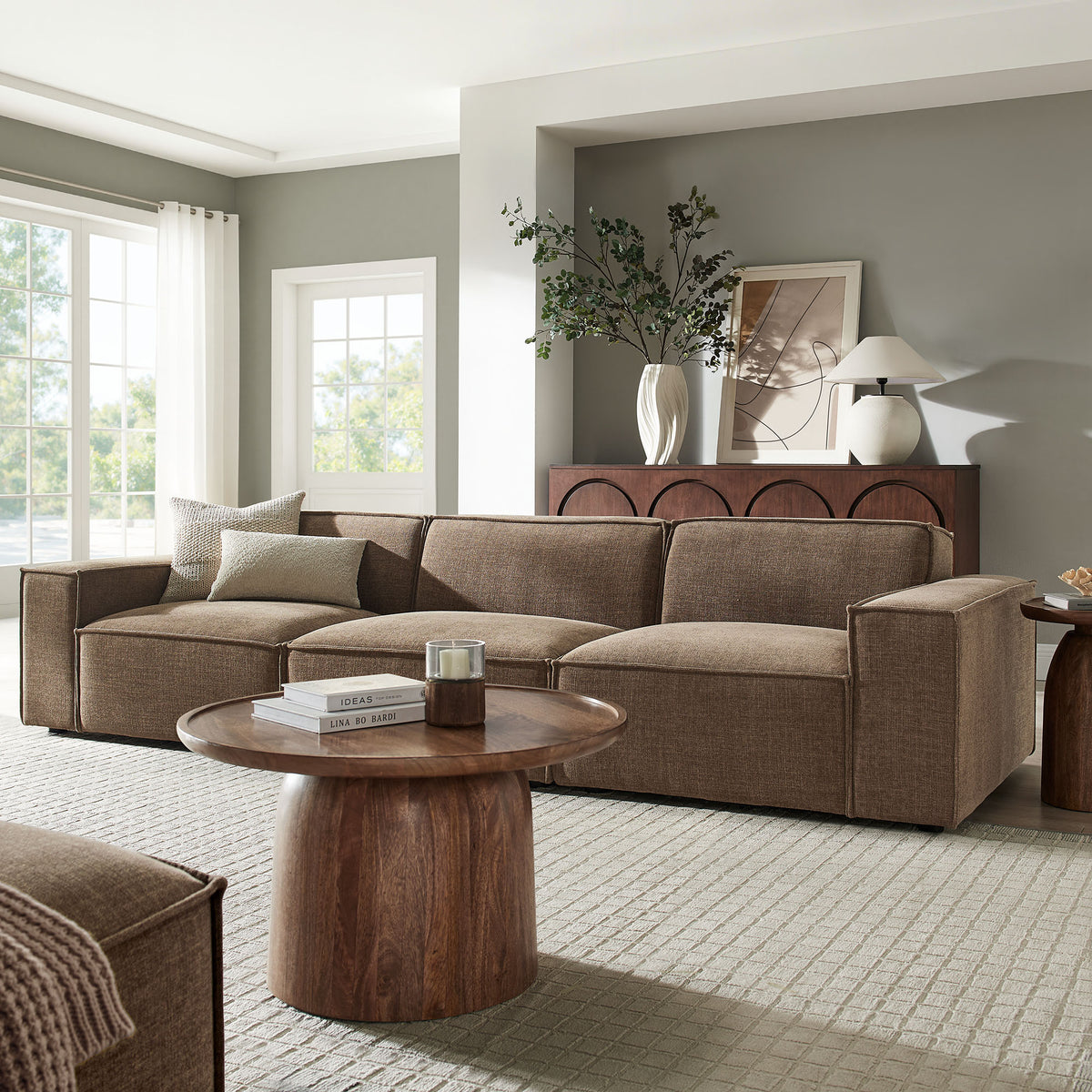 Restore 3-Piece Performance Fabric Upholstered Modular Sofa Set - Mocha
