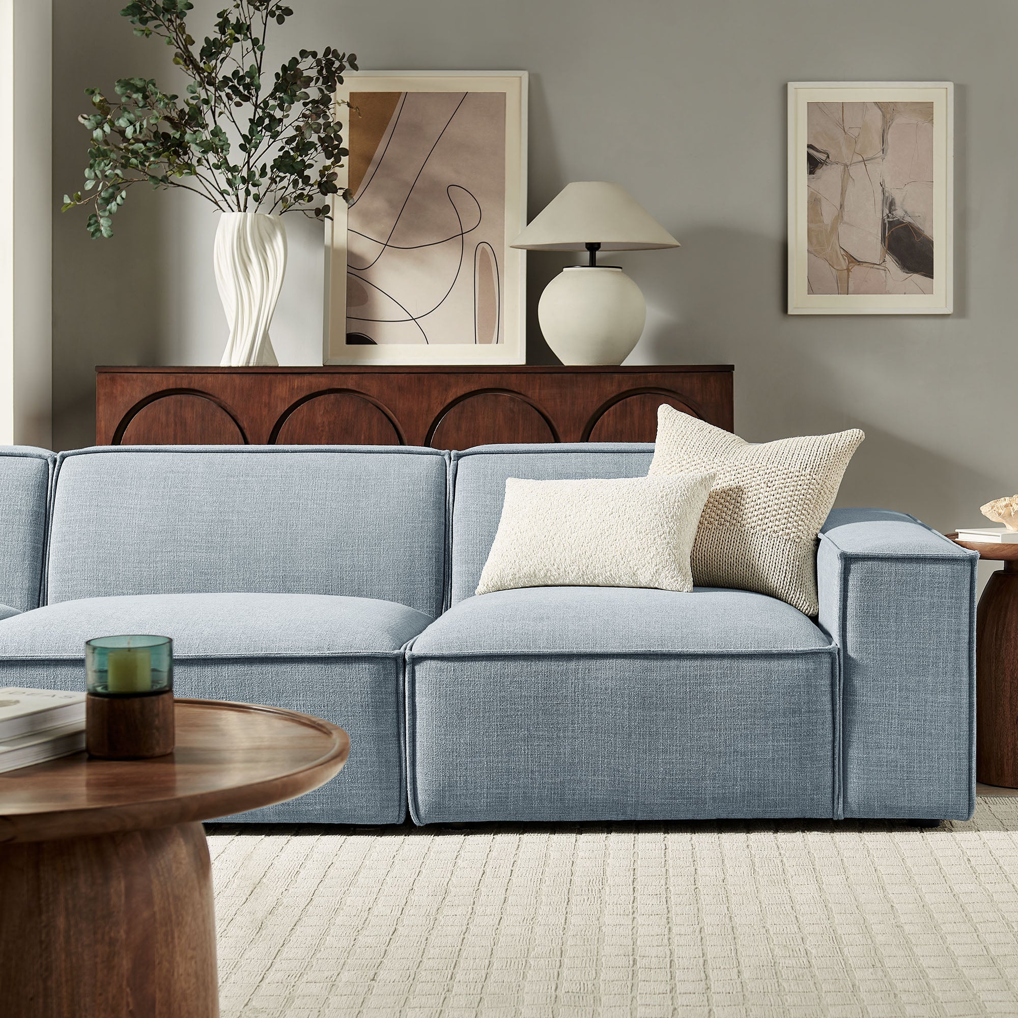 Restore 3-Piece Performance Fabric Upholstered Modular Sofa Set - Sky