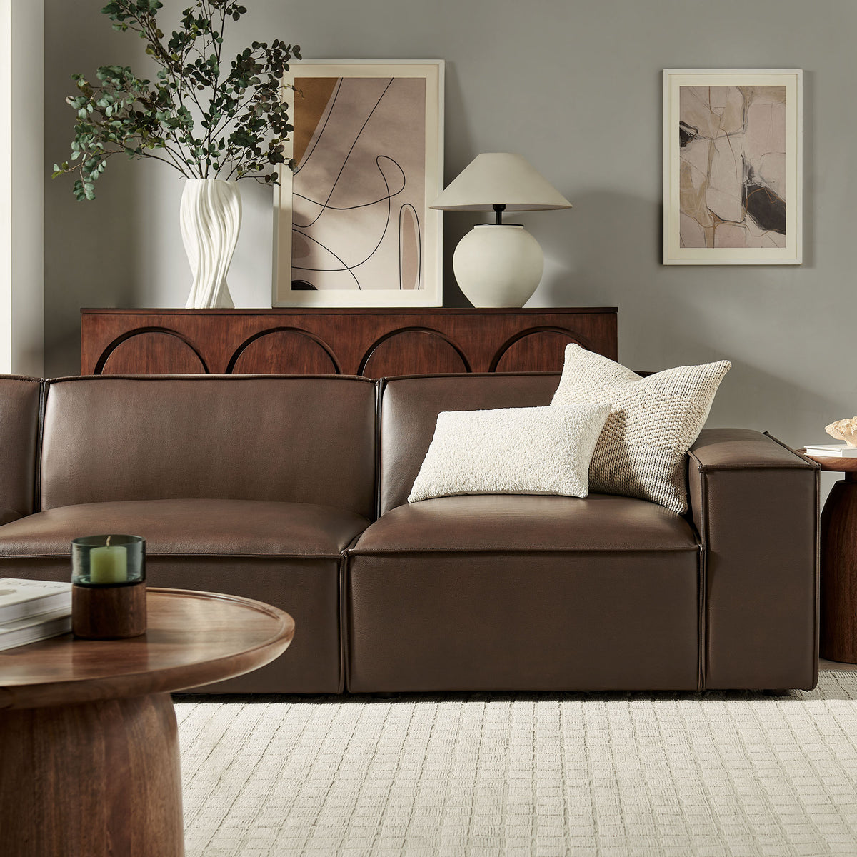 Restore 3-Piece Vegan Leather Modular Sofa Set - Espresso