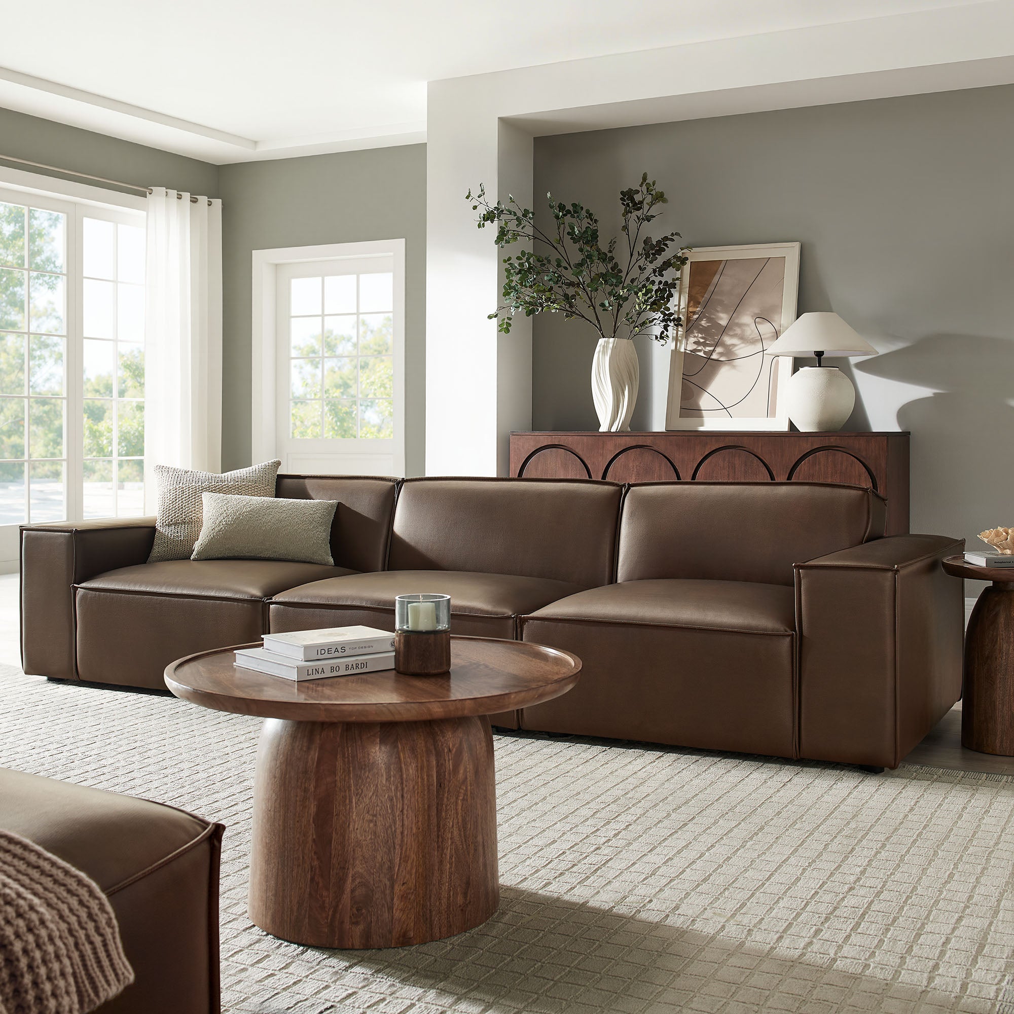 Restore 3-Piece Vegan Leather Modular Sofa Set - Espresso