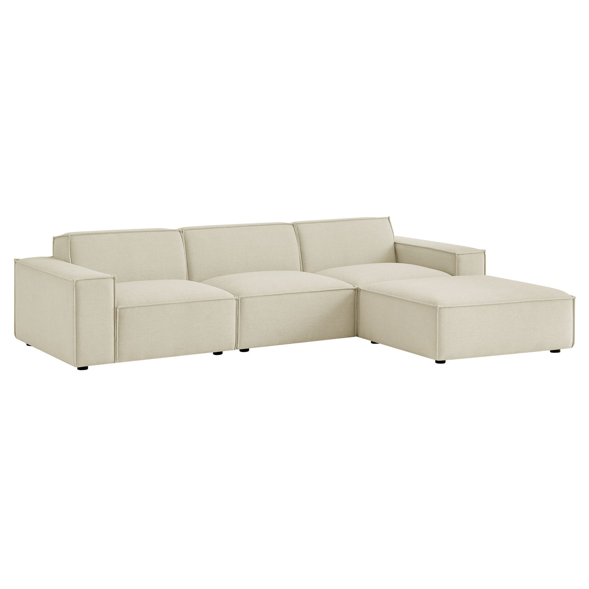 Restore 4-Piece Performance Fabric Upholstered Modular Sofa Set with Ottoman - Ecru