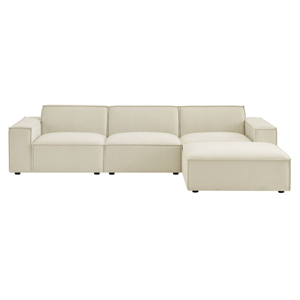 Restore 4-Piece Performance Fabric Upholstered Modular Sofa Set with Ottoman - Ecru