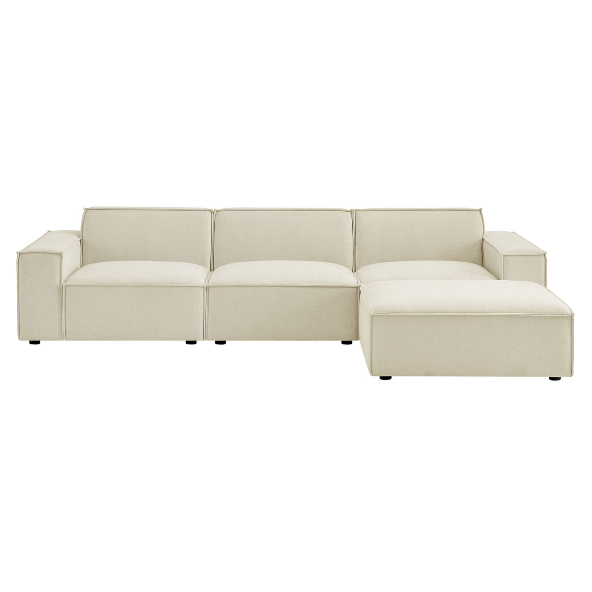 Restore 4-Piece Performance Fabric Upholstered Modular Sofa Set with Ottoman - Ecru