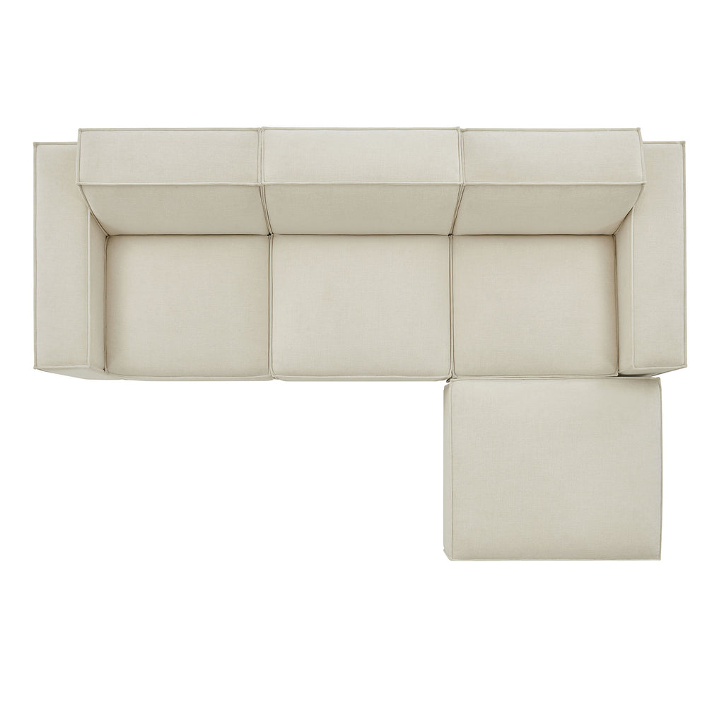 Restore 4-Piece Performance Fabric Upholstered Modular Sofa Set with Ottoman - Ecru
