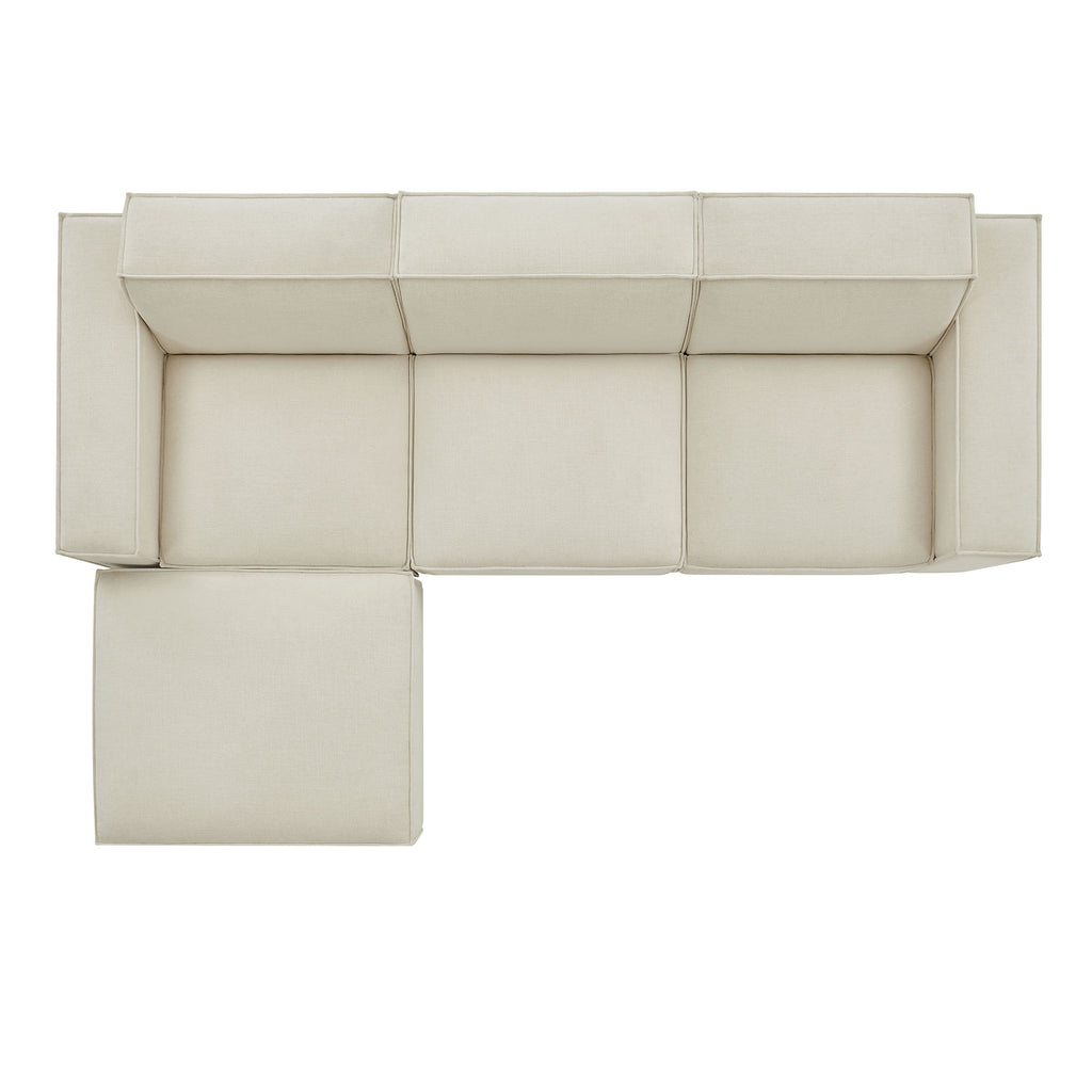 Restore 4-Piece Performance Fabric Upholstered Modular Sofa Set with Ottoman - Ecru