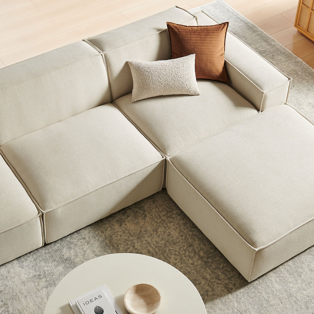 Restore 4-Piece Performance Fabric Upholstered Modular Sofa Set with Ottoman - Ecru