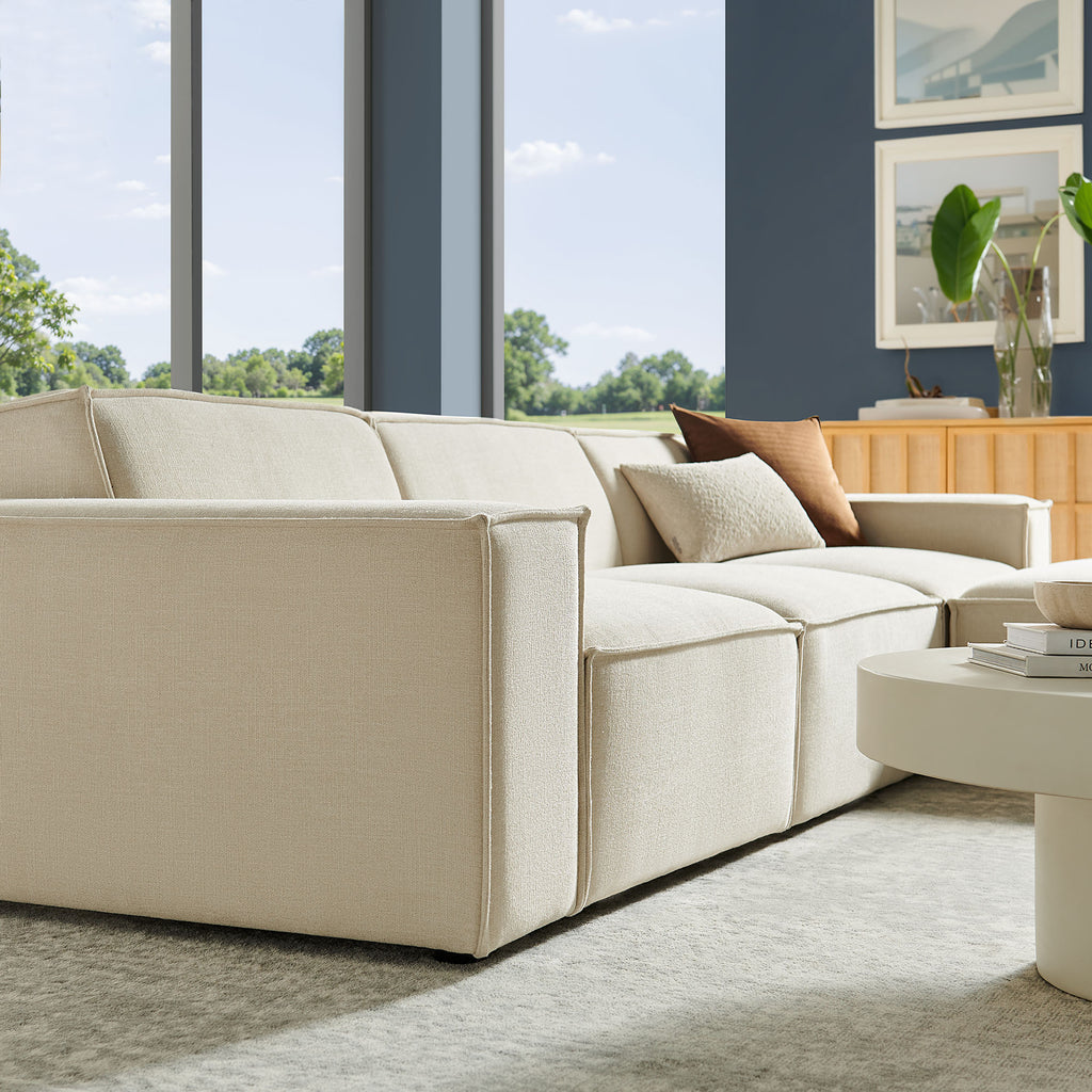 Restore 4-Piece Performance Fabric Upholstered Modular Sofa Set with Ottoman - Ecru