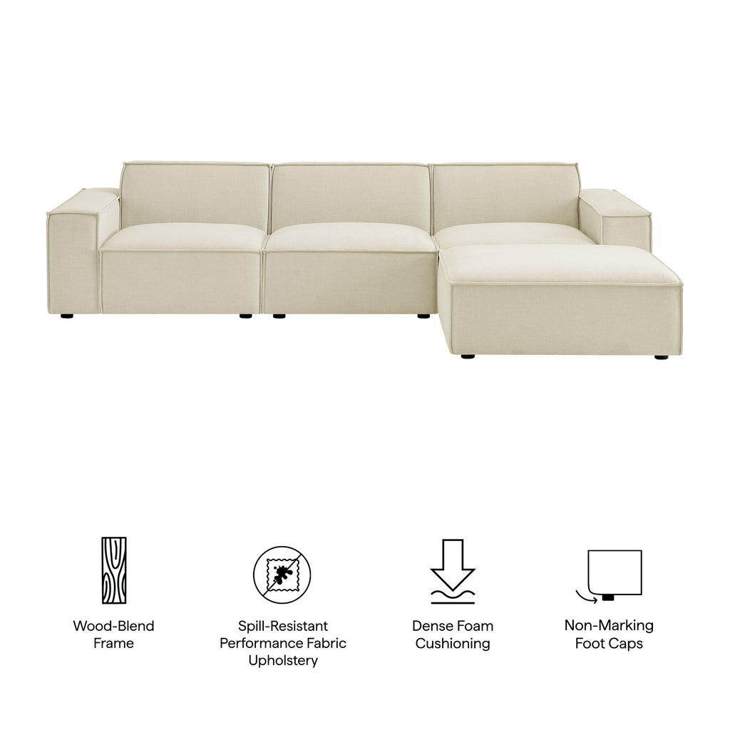 Restore 4-Piece Performance Fabric Upholstered Modular Sofa Set with Ottoman - Ecru