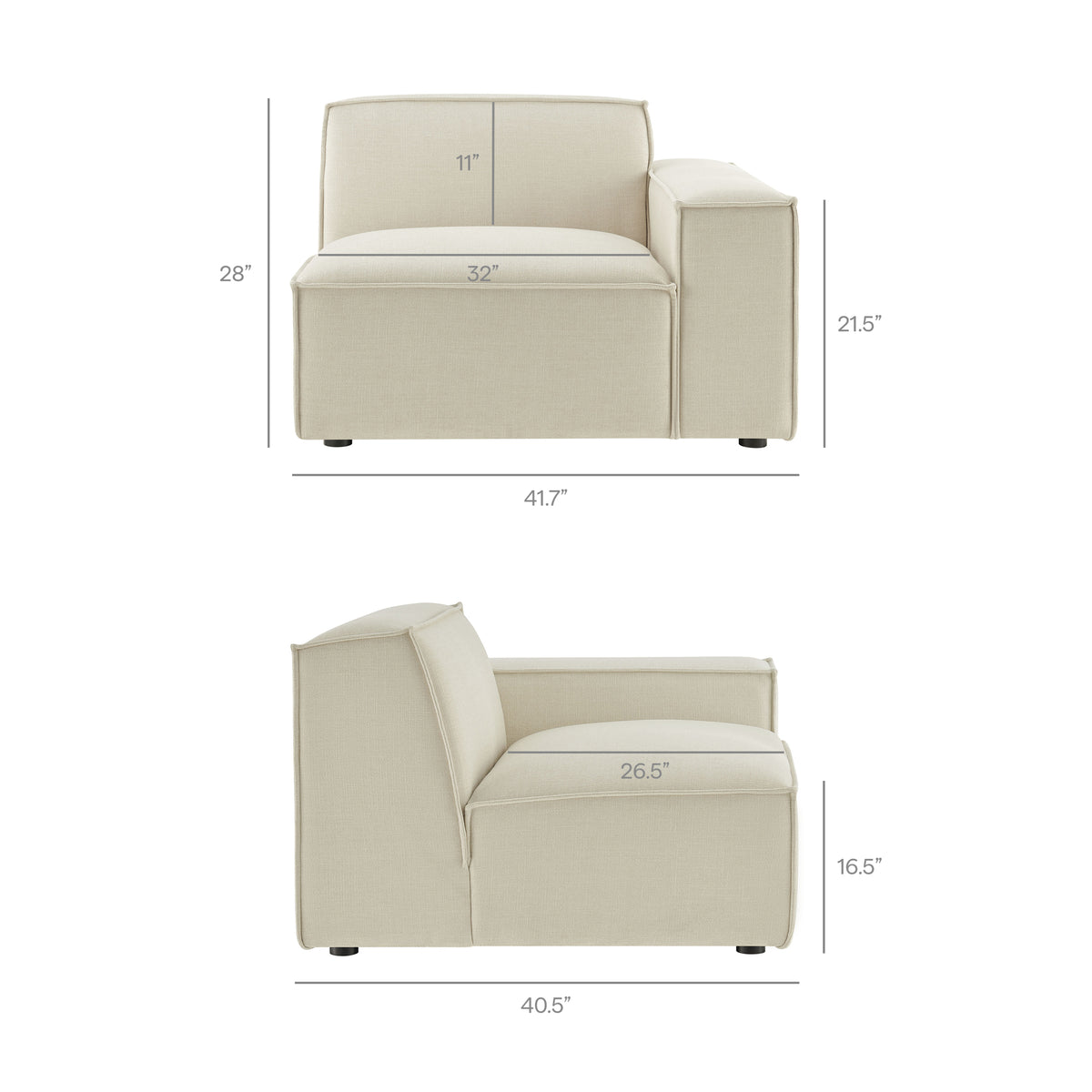 Restore 4-Piece Performance Fabric Upholstered Modular Sofa Set with Ottoman - Ecru