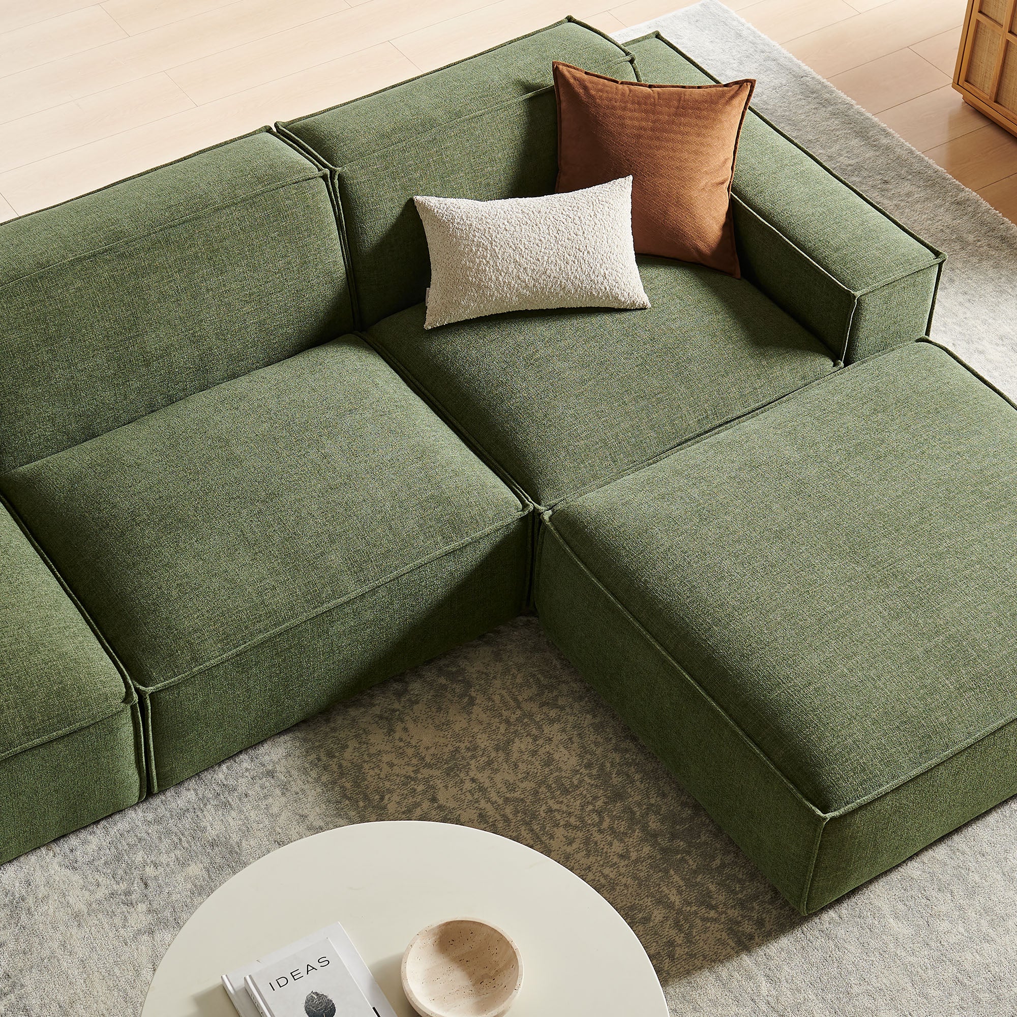 Restore 4-Piece Performance Fabric Upholstered Modular Sofa Set with Ottoman - Foliage