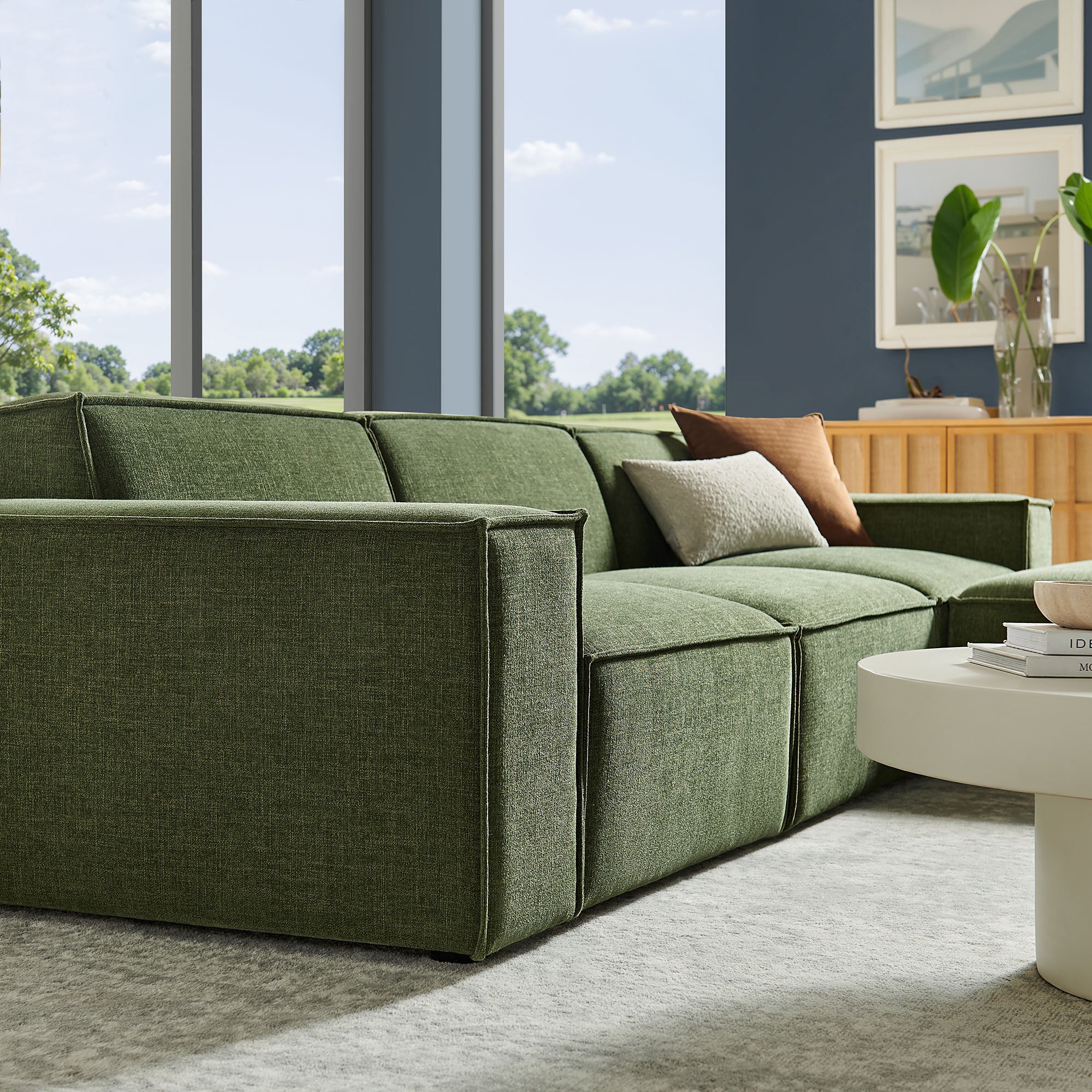 Restore 4-Piece Performance Fabric Upholstered Modular Sofa Set with Ottoman - Foliage