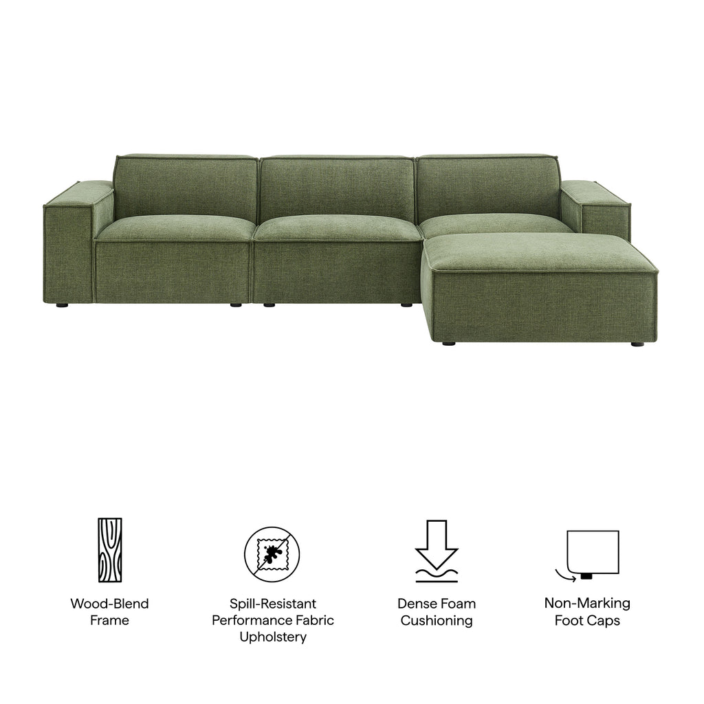Restore 4-Piece Performance Fabric Upholstered Modular Sofa Set with Ottoman - Foliage