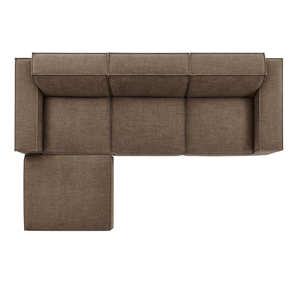 Restore 4-Piece Performance Fabric Upholstered Modular Sofa Set with Ottoman - Mocha