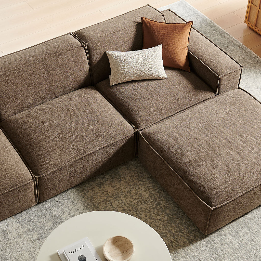 Restore 4-Piece Performance Fabric Upholstered Modular Sofa Set with Ottoman - Mocha