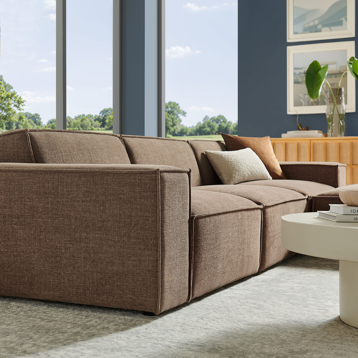 Restore 4-Piece Performance Fabric Upholstered Modular Sofa Set with Ottoman - Mocha