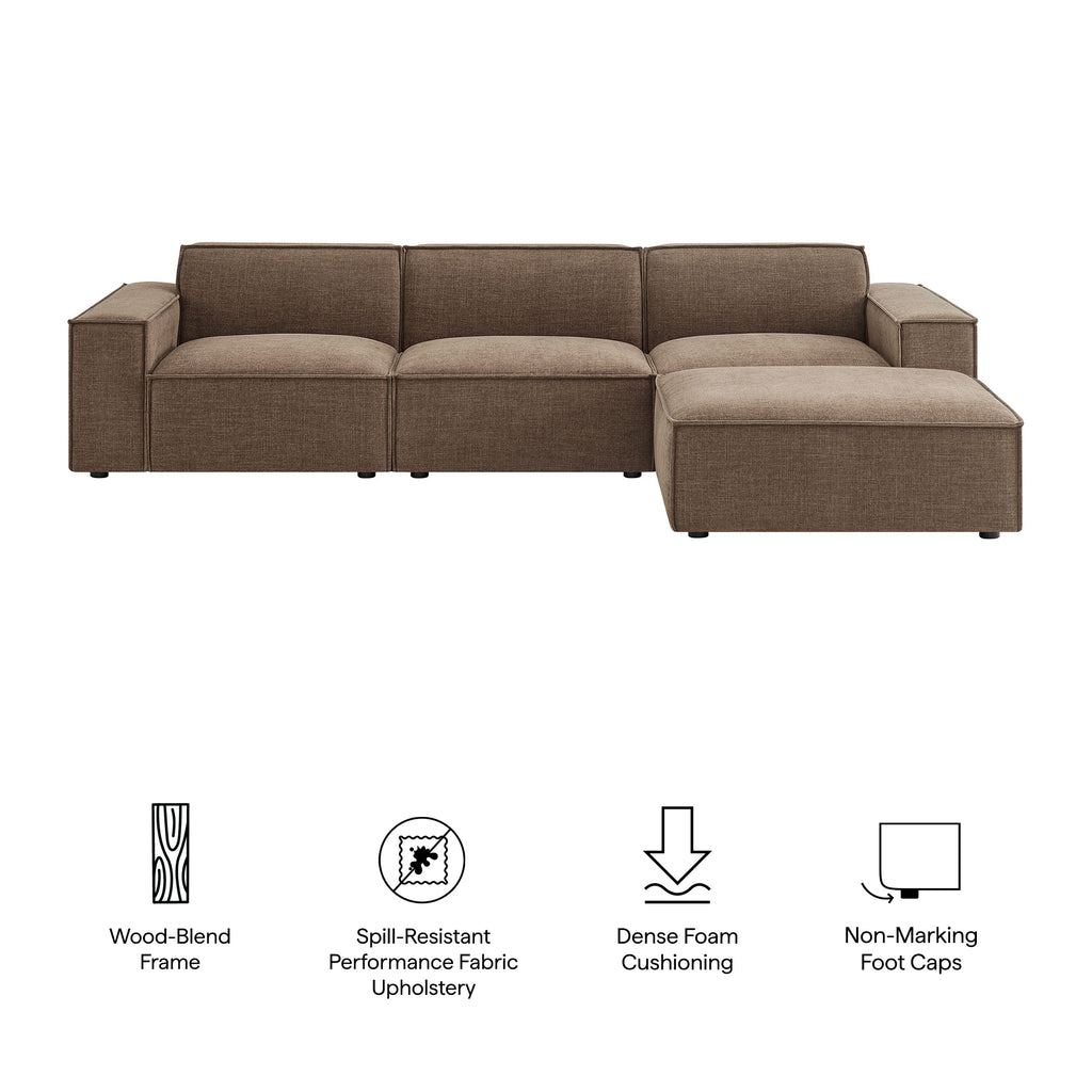 Restore 4-Piece Performance Fabric Upholstered Modular Sofa Set with Ottoman - Mocha