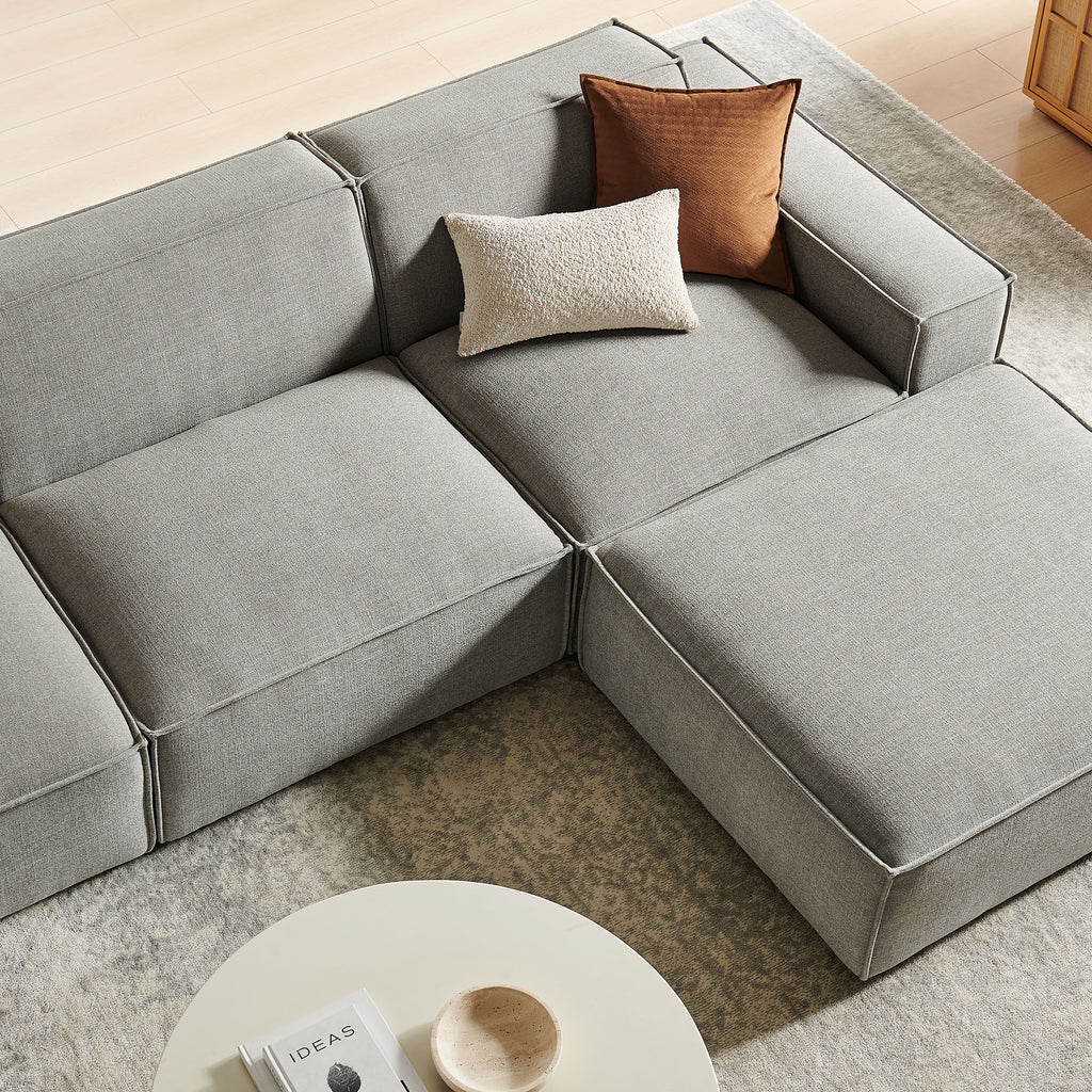 Restore 4-Piece Performance Fabric Upholstered Modular Sofa Set with Ottoman - Pewter