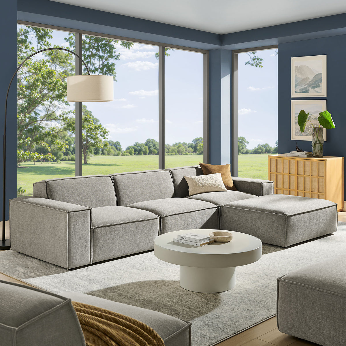 Restore 4-Piece Performance Fabric Upholstered Modular Sofa Set with Ottoman - Pewter