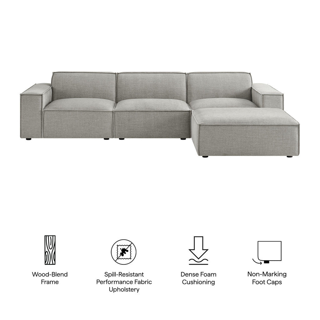 Restore 4-Piece Performance Fabric Upholstered Modular Sofa Set with Ottoman - Pewter