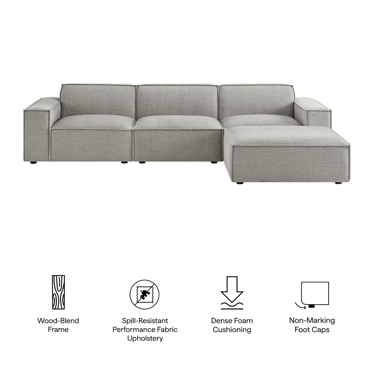 Restore 4-Piece Performance Fabric Upholstered Modular Sofa Set with Ottoman - Pewter