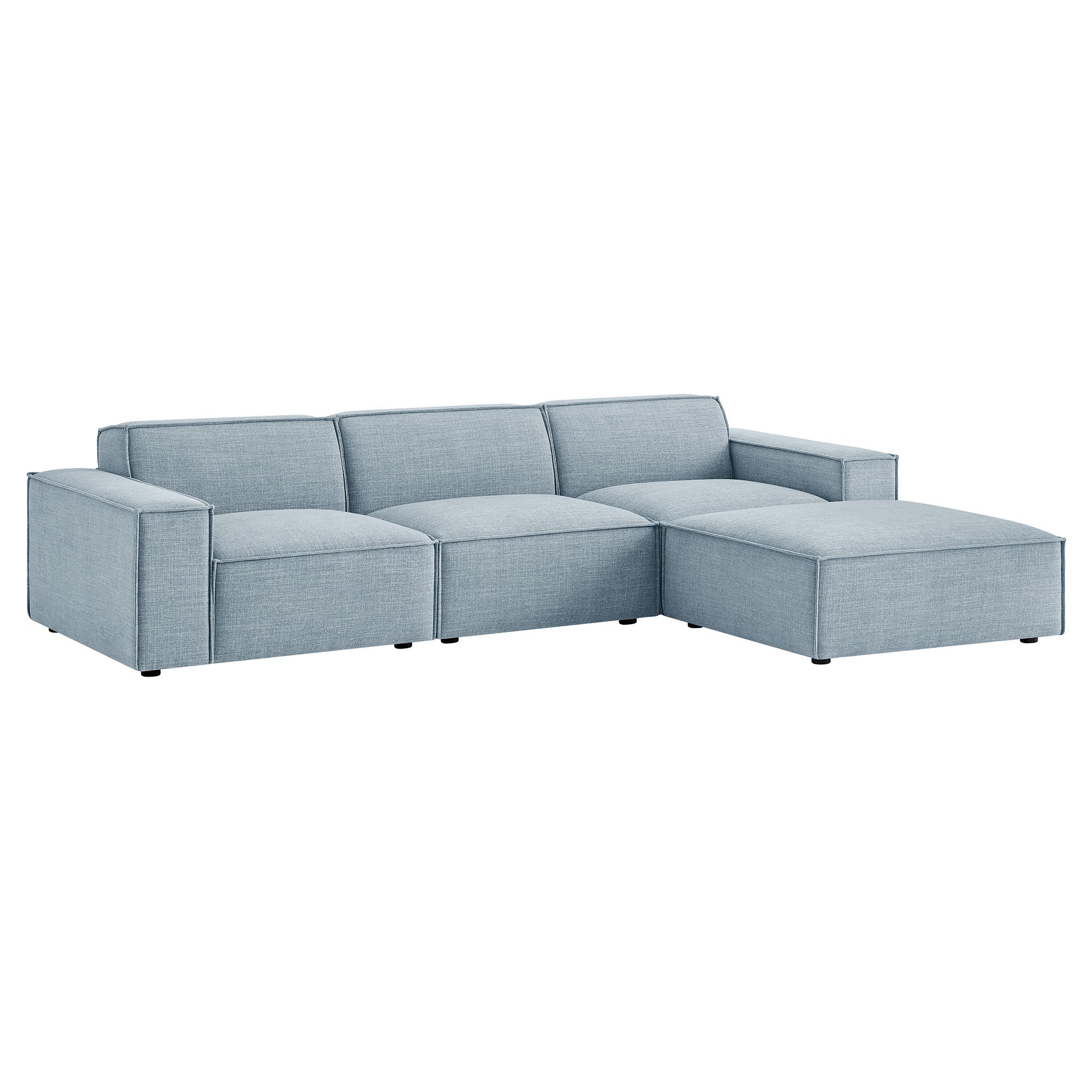 Restore 4-Piece Performance Fabric Upholstered Modular Sofa Set with Ottoman - Sky