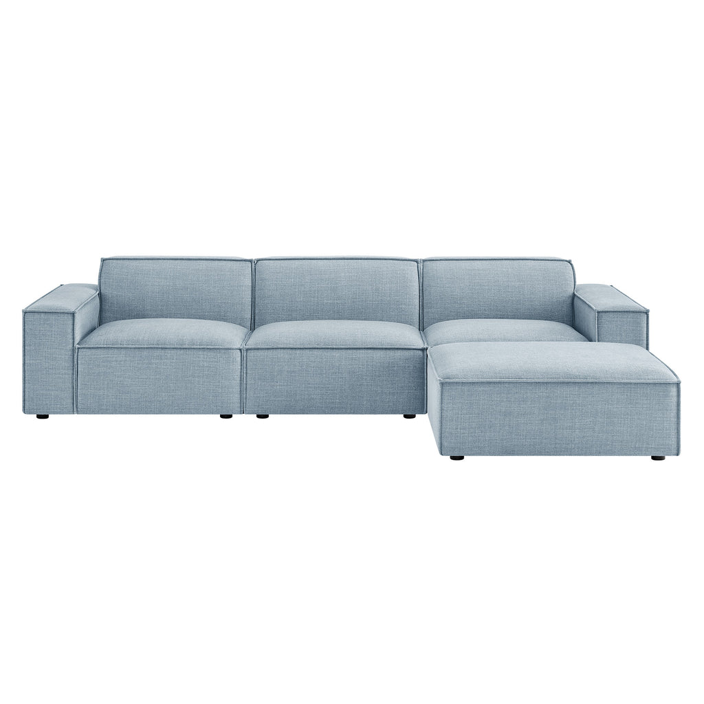 Restore 4-Piece Performance Fabric Upholstered Modular Sofa Set with Ottoman - Sky