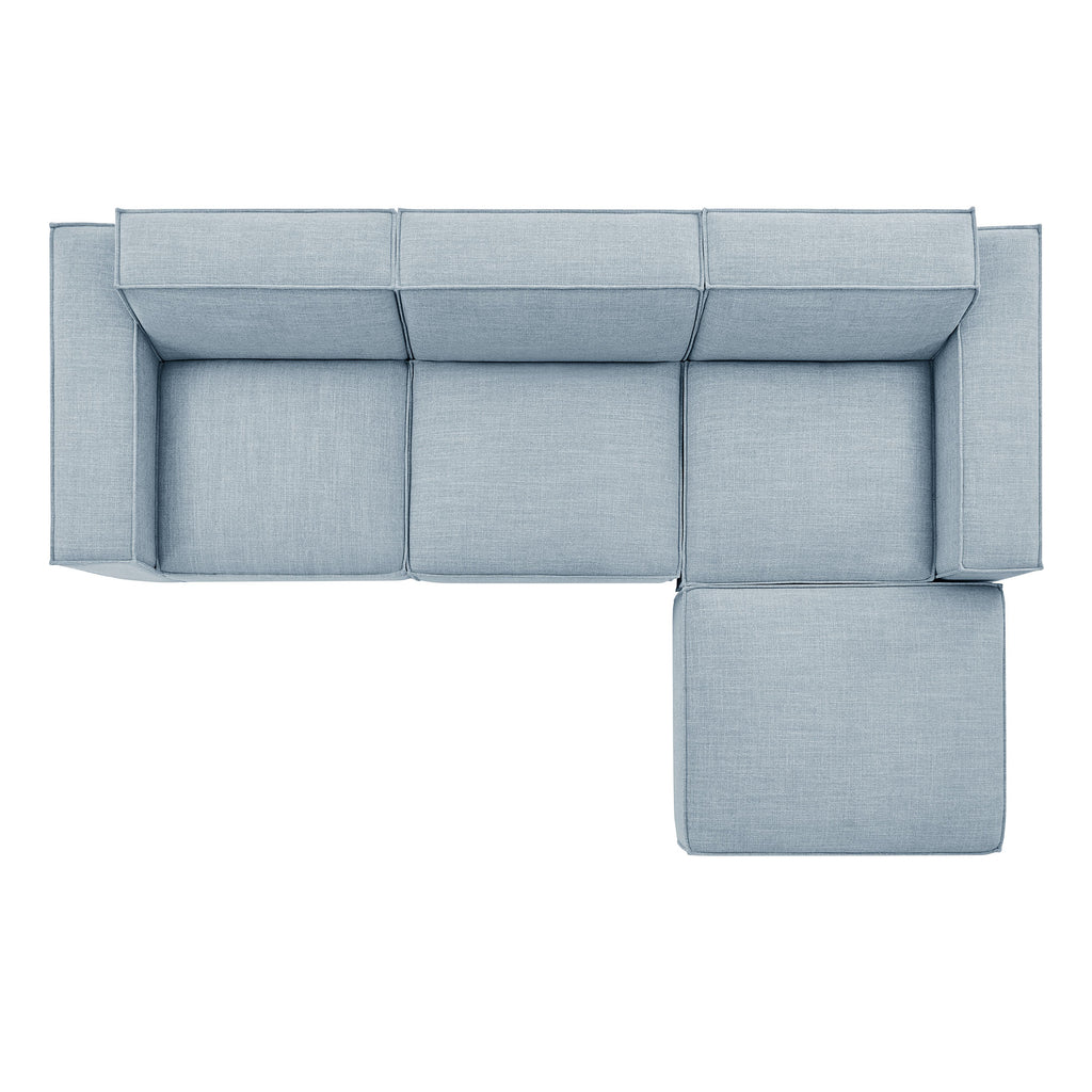 Restore 4-Piece Performance Fabric Upholstered Modular Sofa Set with Ottoman - Sky