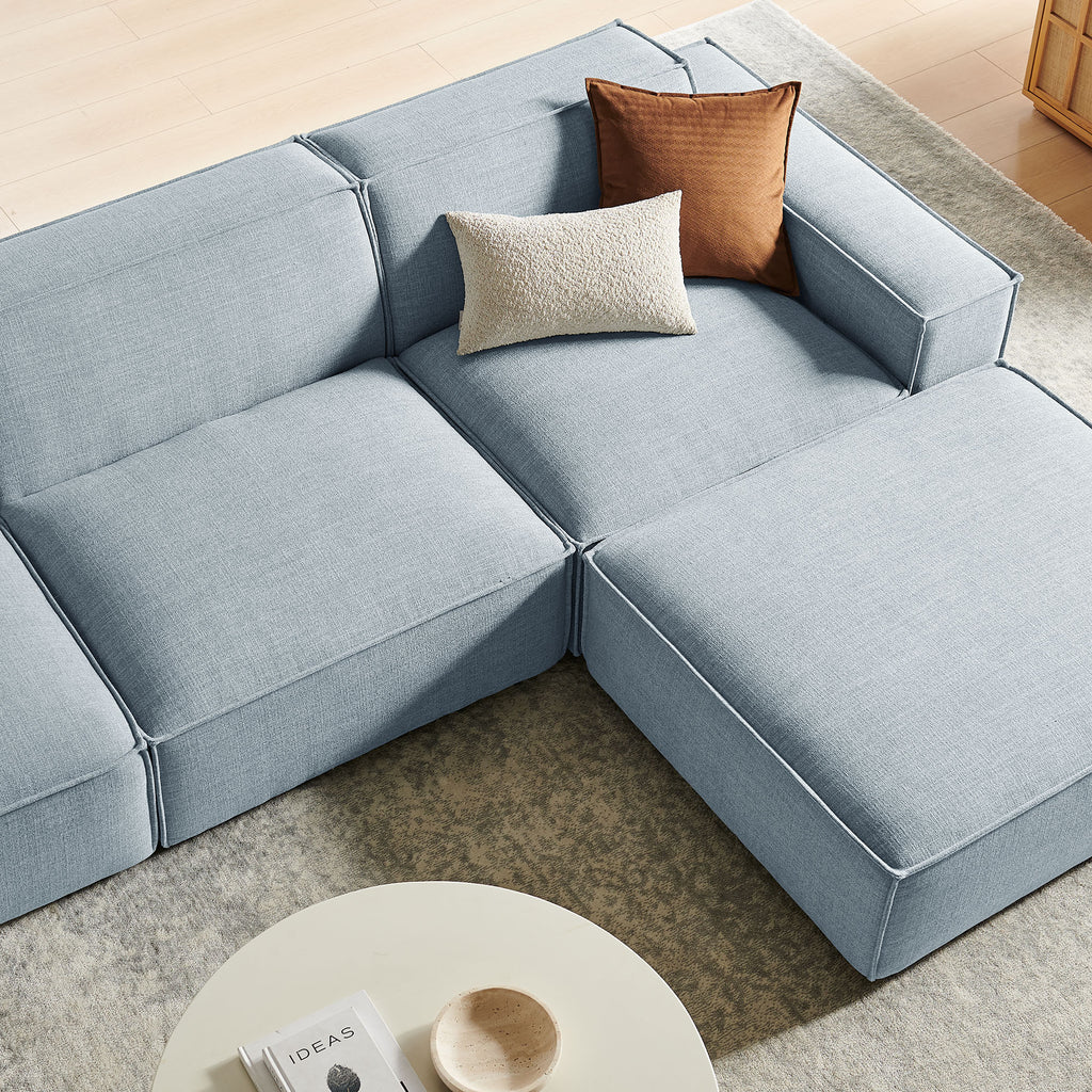 Restore 4-Piece Performance Fabric Upholstered Modular Sofa Set with Ottoman - Sky