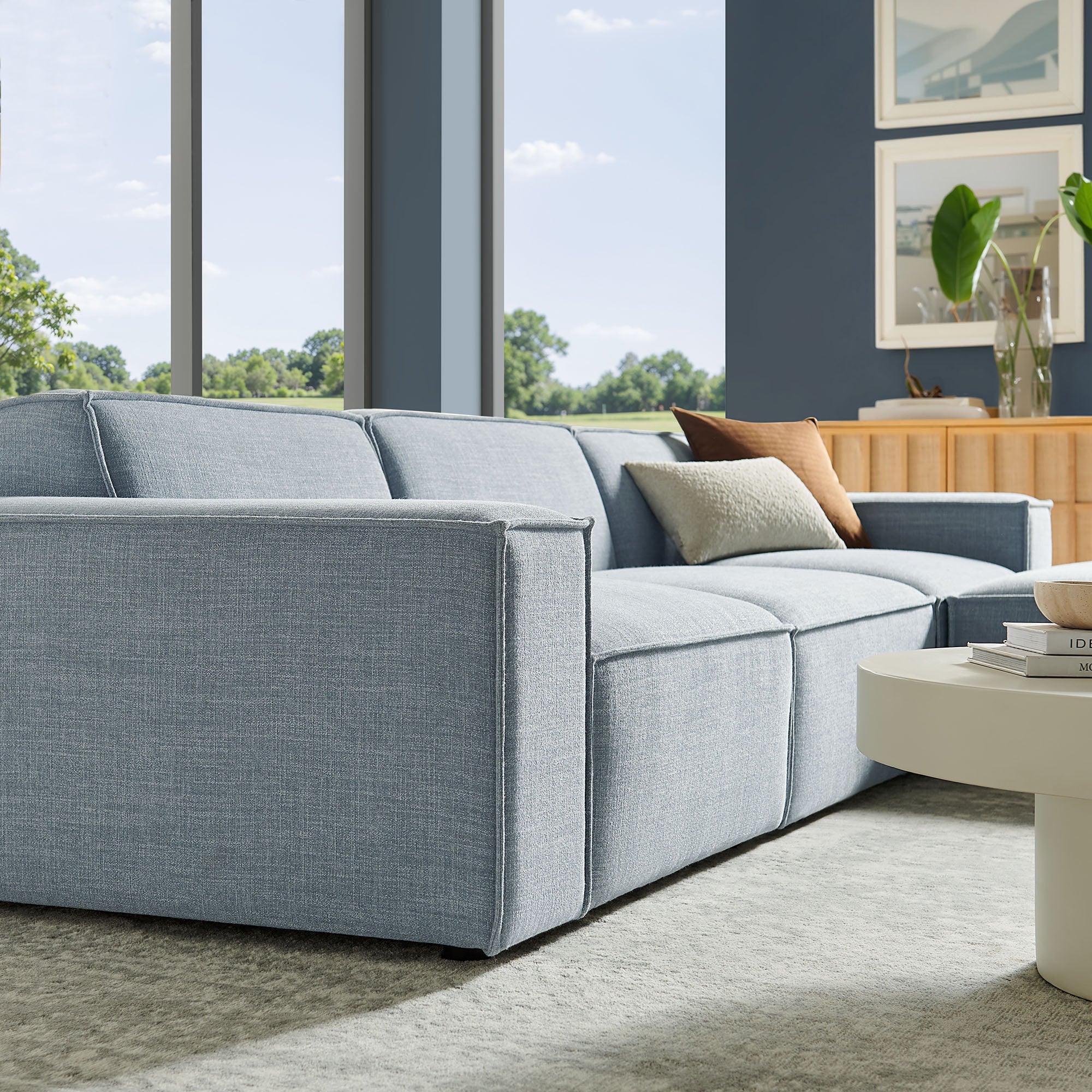 Restore 4-Piece Performance Fabric Upholstered Modular Sofa Set with Ottoman - Sky