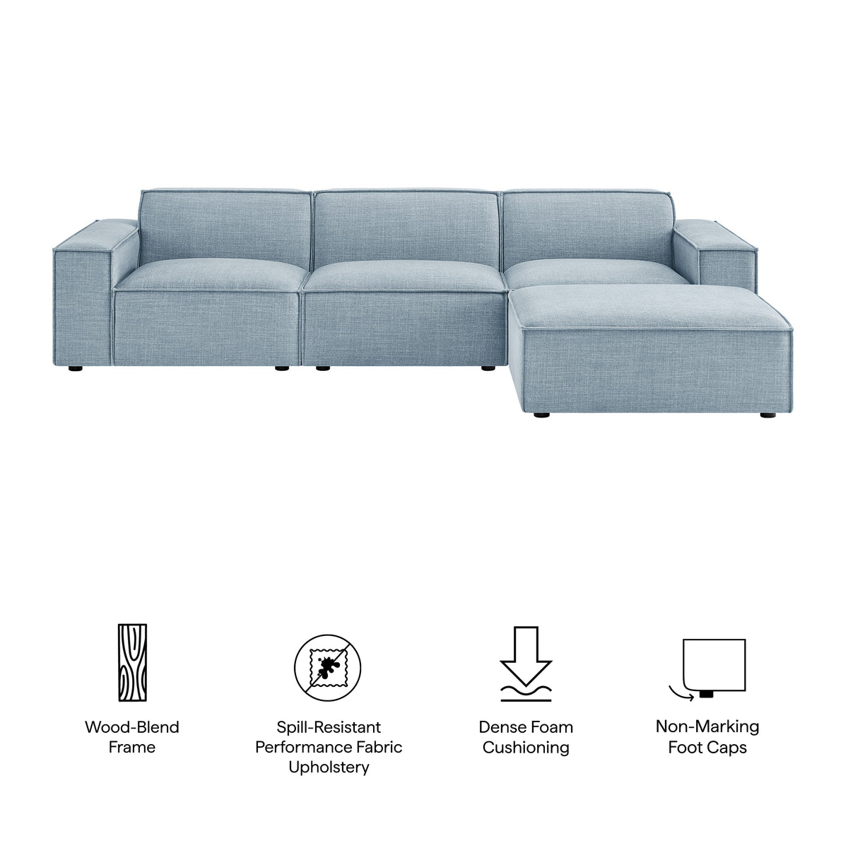 Restore 4-Piece Performance Fabric Upholstered Modular Sofa Set with Ottoman - Sky