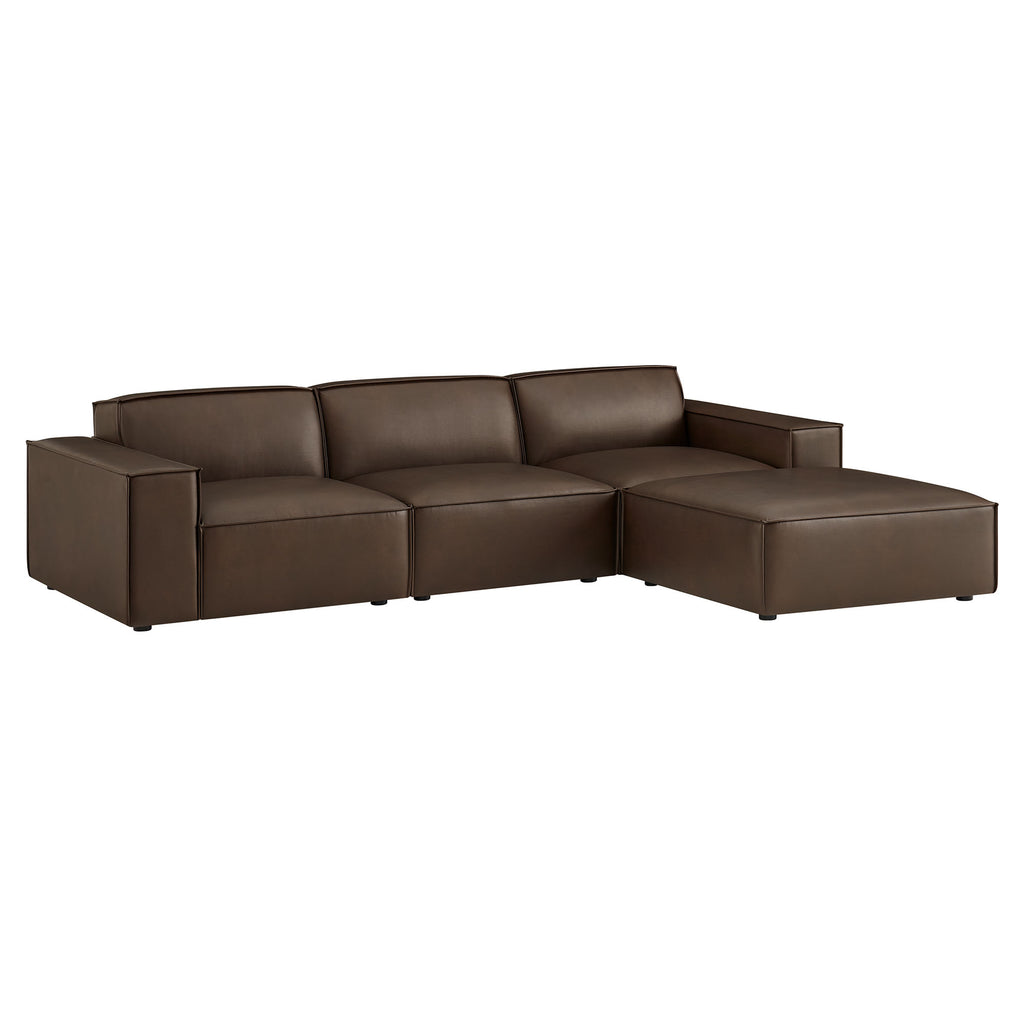 Restore 4-Piece Vegan Leather Modular Sofa Set with Ottoman - Espresso