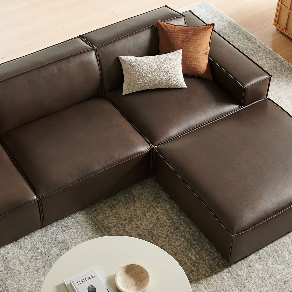 Restore 4-Piece Vegan Leather Modular Sofa Set with Ottoman - Espresso