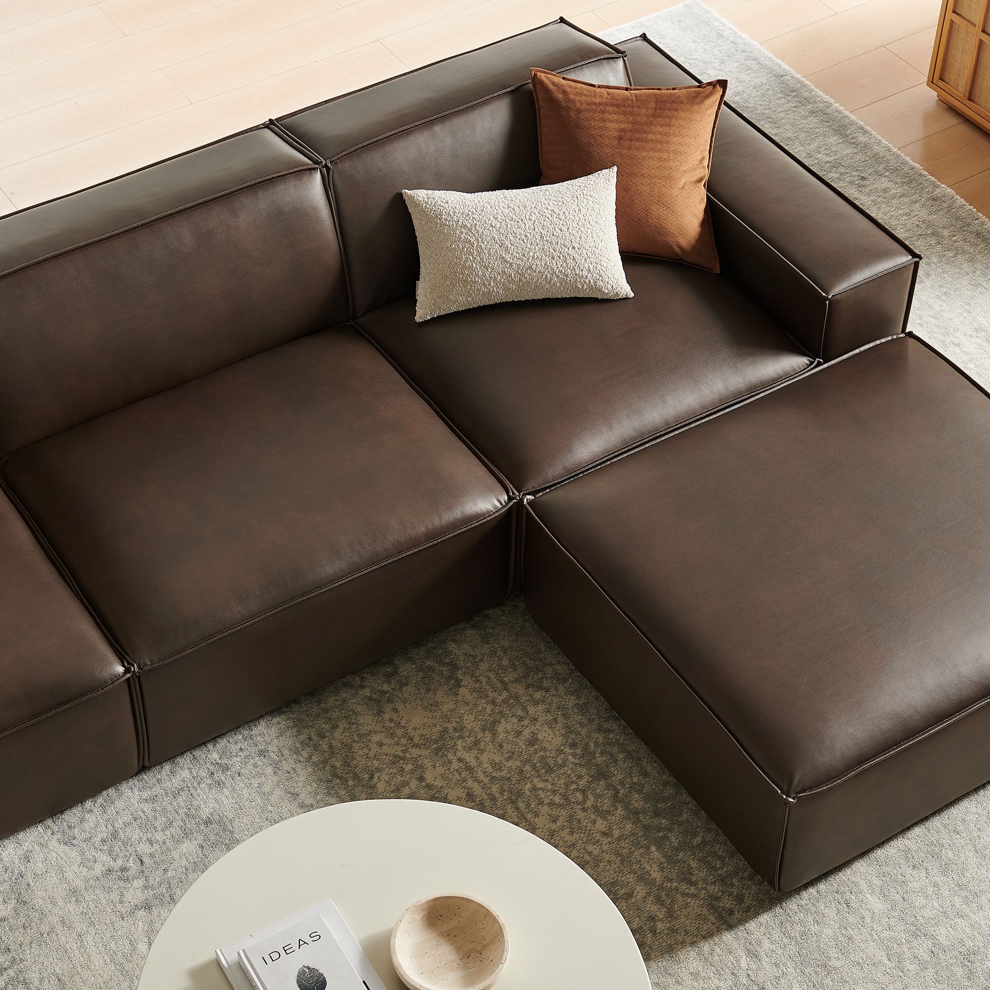 Restore 4-Piece Vegan Leather Modular Sofa Set with Ottoman - Espresso