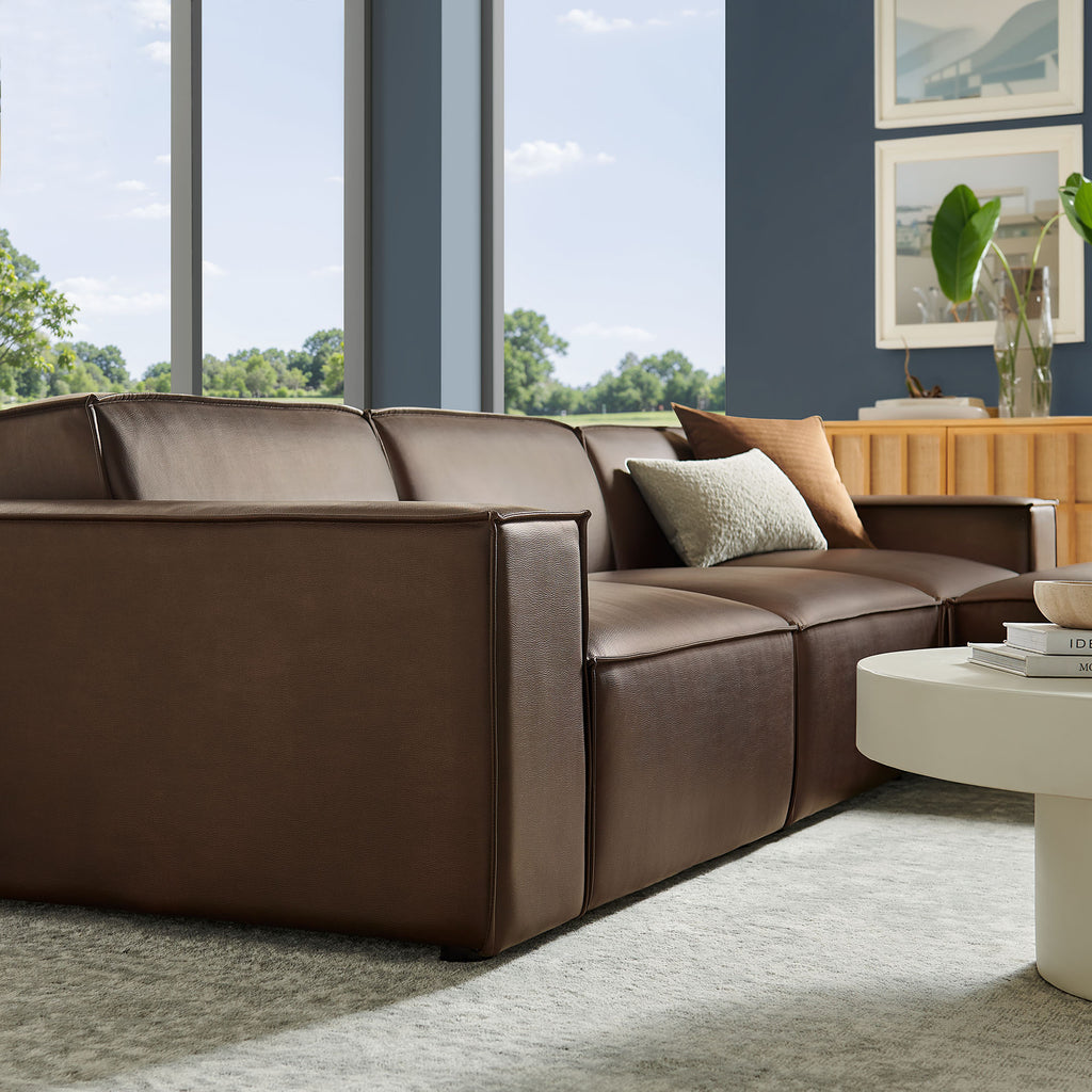 Restore 4-Piece Vegan Leather Modular Sofa Set with Ottoman - Espresso
