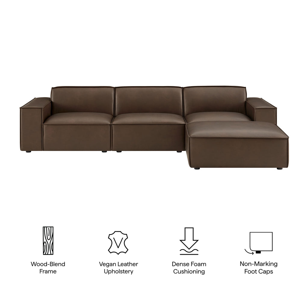 Restore 4-Piece Vegan Leather Modular Sofa Set with Ottoman - Espresso