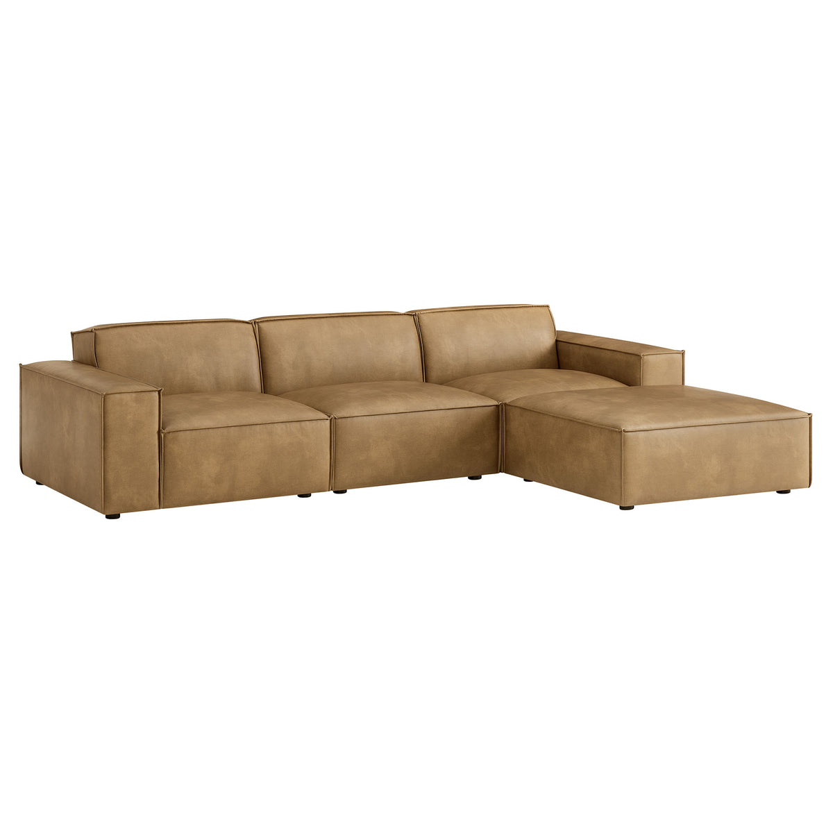 Restore 4-Piece Vegan Leather Modular Sofa Set with Ottoman - Toast