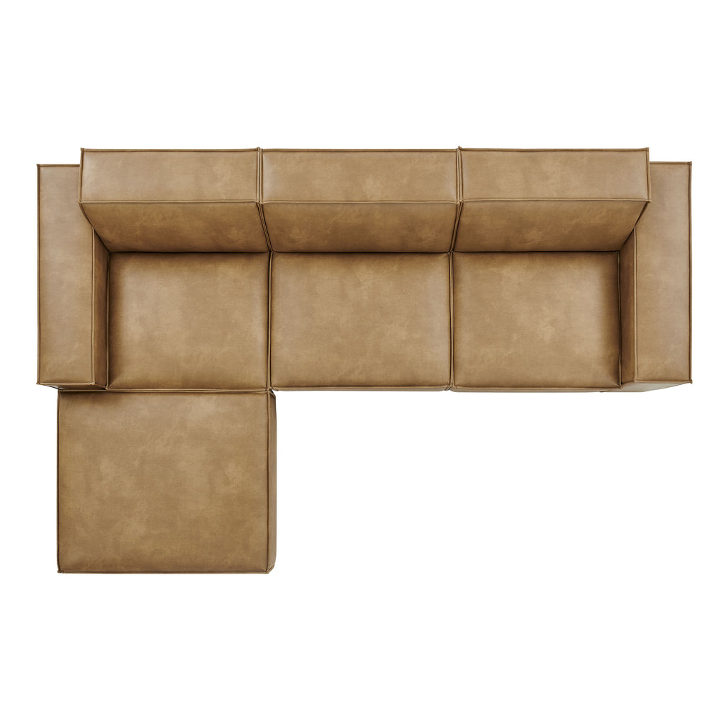 Restore 4-Piece Vegan Leather Modular Sofa Set with Ottoman - Toast