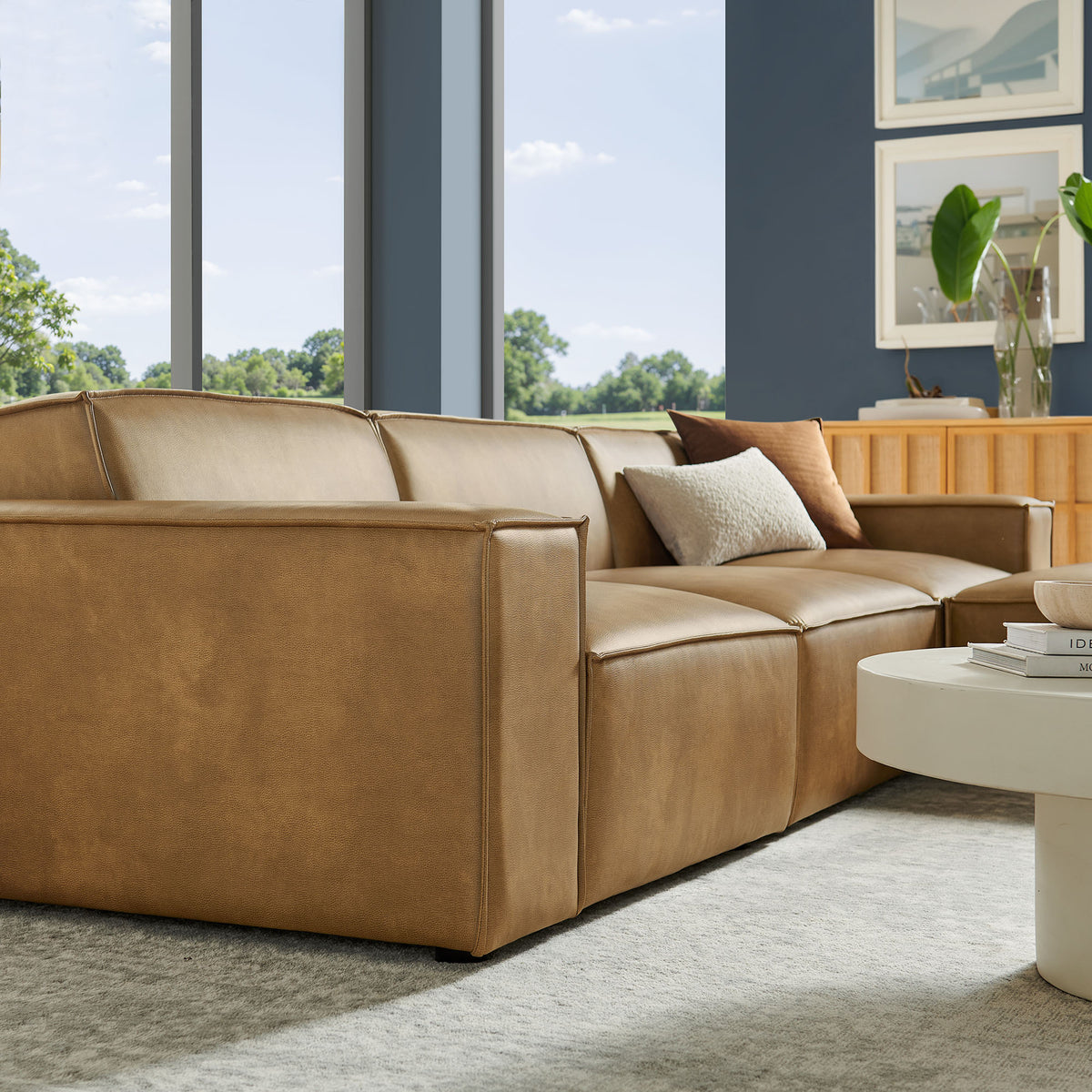 Restore 4-Piece Vegan Leather Modular Sofa Set with Ottoman - Toast