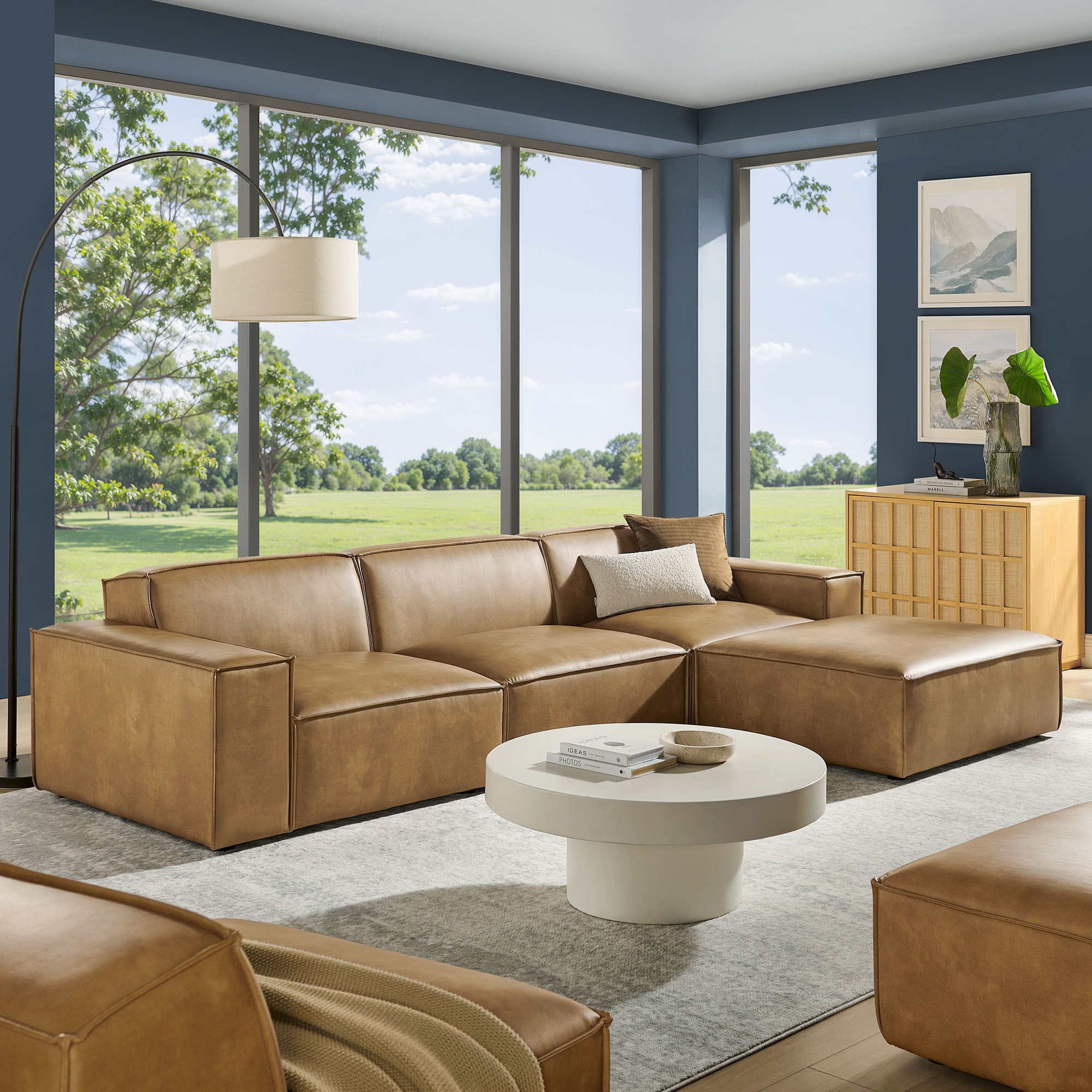 Restore 4-Piece Vegan Leather Modular Sofa Set with Ottoman - Toast