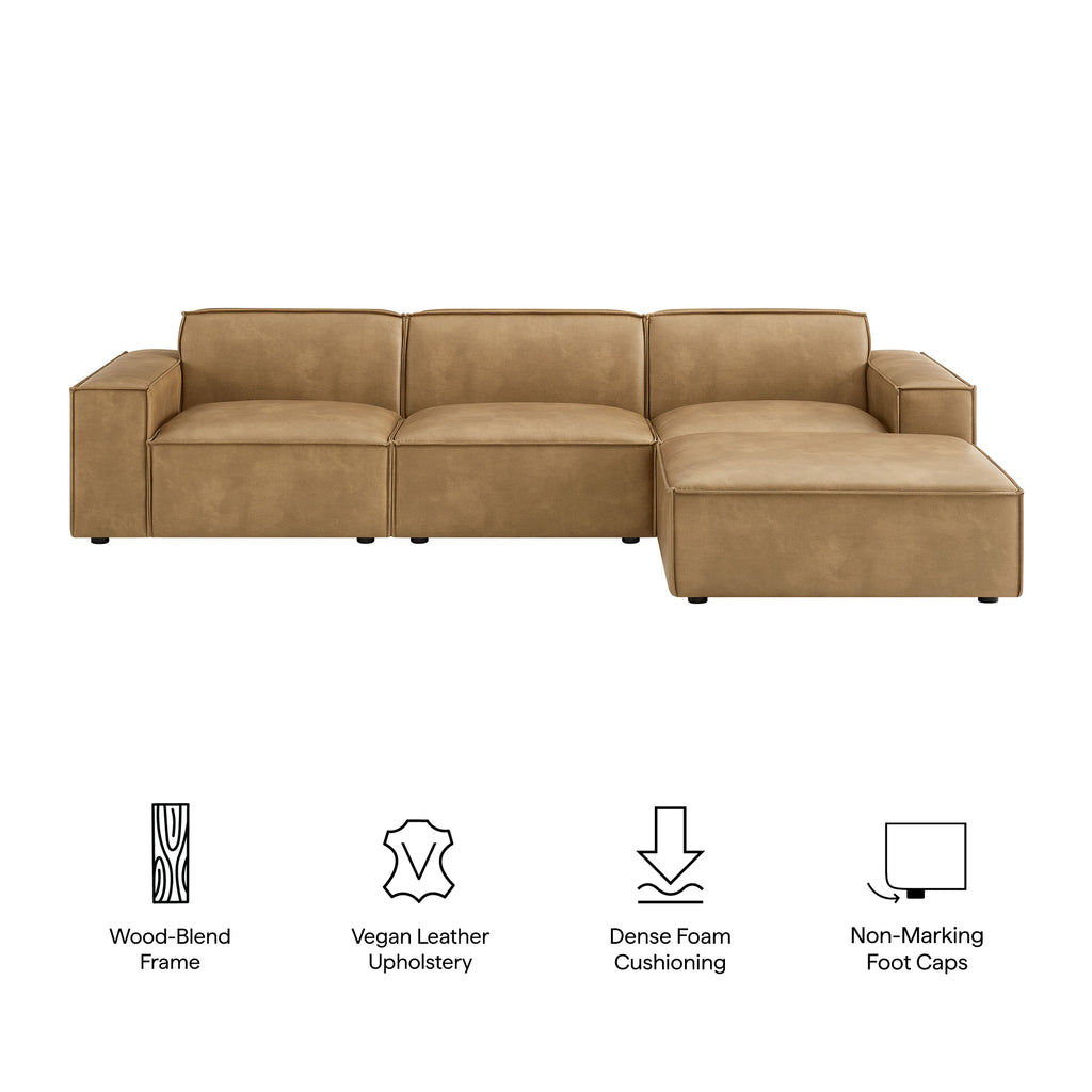 Restore 4-Piece Vegan Leather Modular Sofa Set with Ottoman - Toast