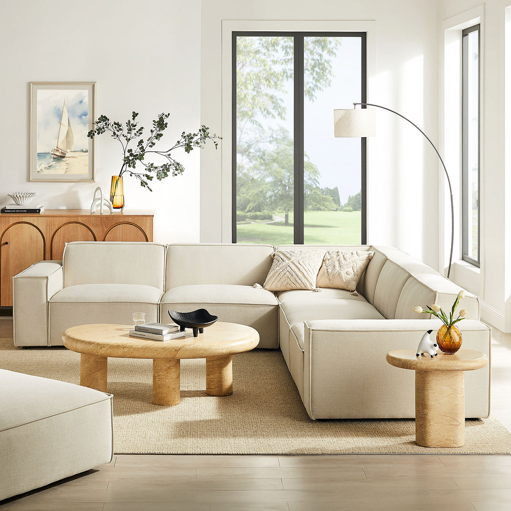 Restore 5-Piece Performance Fabric Upholstered Modular L-Shaped Sofa - Ecru