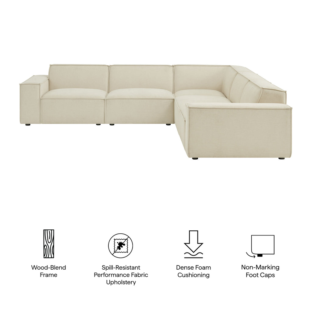 Restore 5-Piece Performance Fabric Upholstered Modular L-Shaped Sofa - Ecru