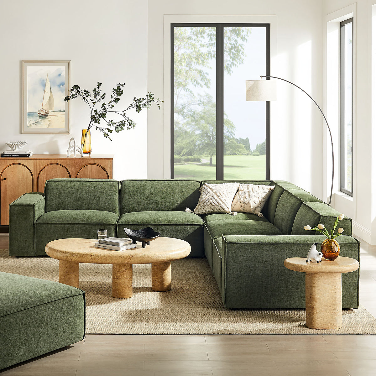 Restore 5-Piece Performance Fabric Upholstered Modular L-Shaped Sofa - Foliage
