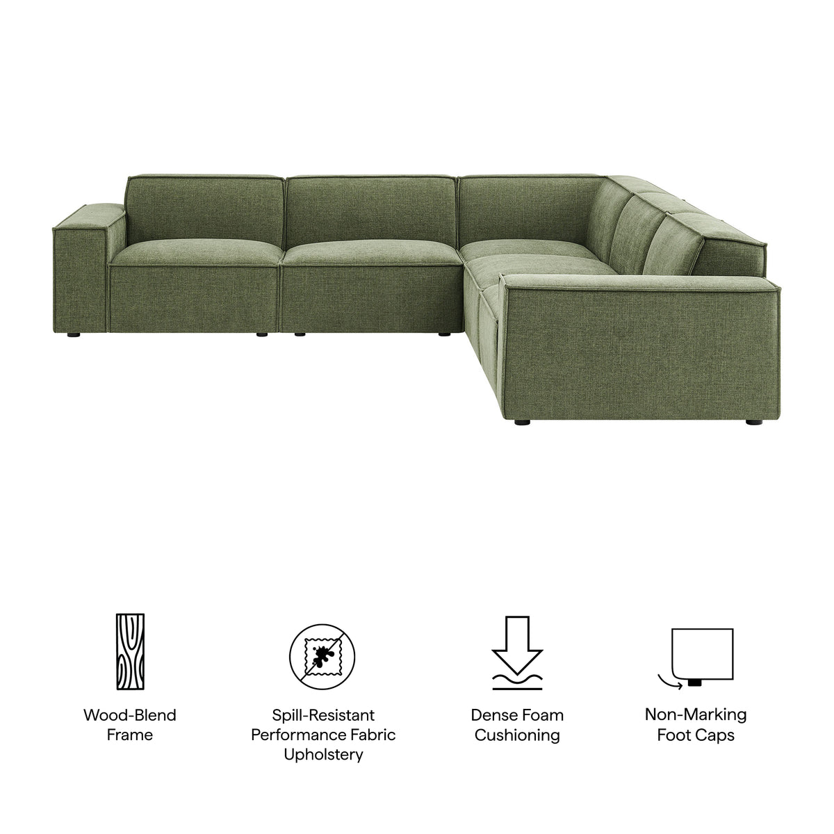 Restore 5-Piece Performance Fabric Upholstered Modular L-Shaped Sofa - Foliage