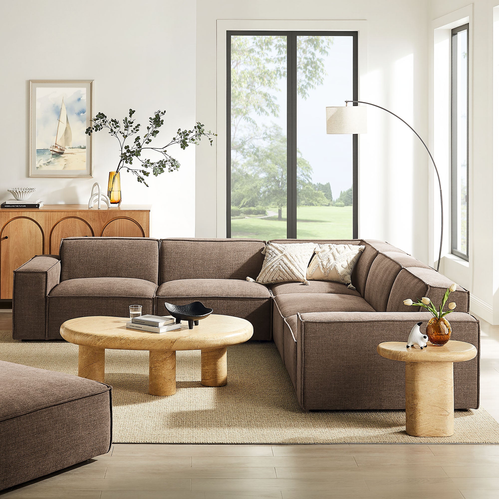 Restore 5-Piece Performance Fabric Upholstered Modular L-Shaped Sofa - Mocha