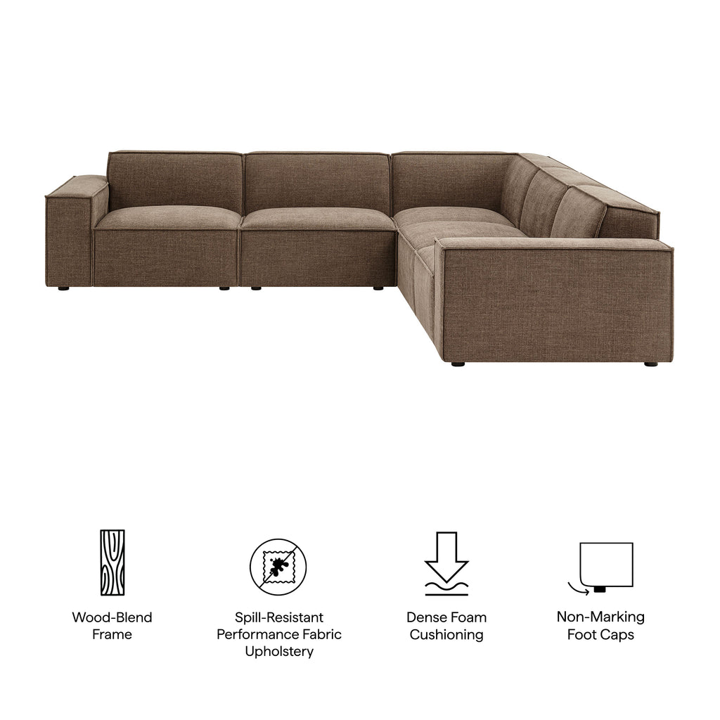 Restore 5-Piece Performance Fabric Upholstered Modular L-Shaped Sofa - Mocha