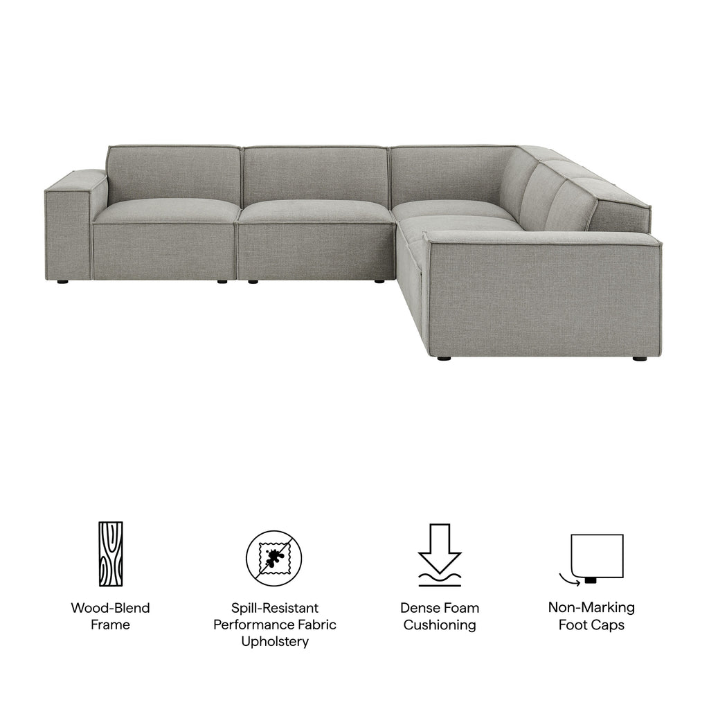 Restore 5-Piece Performance Fabric Upholstered Modular L-Shaped Sofa - Pewter