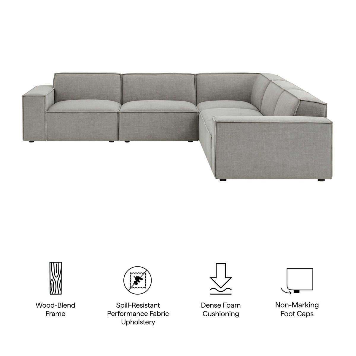 Restore 5-Piece Performance Fabric Upholstered Modular L-Shaped Sofa - Pewter