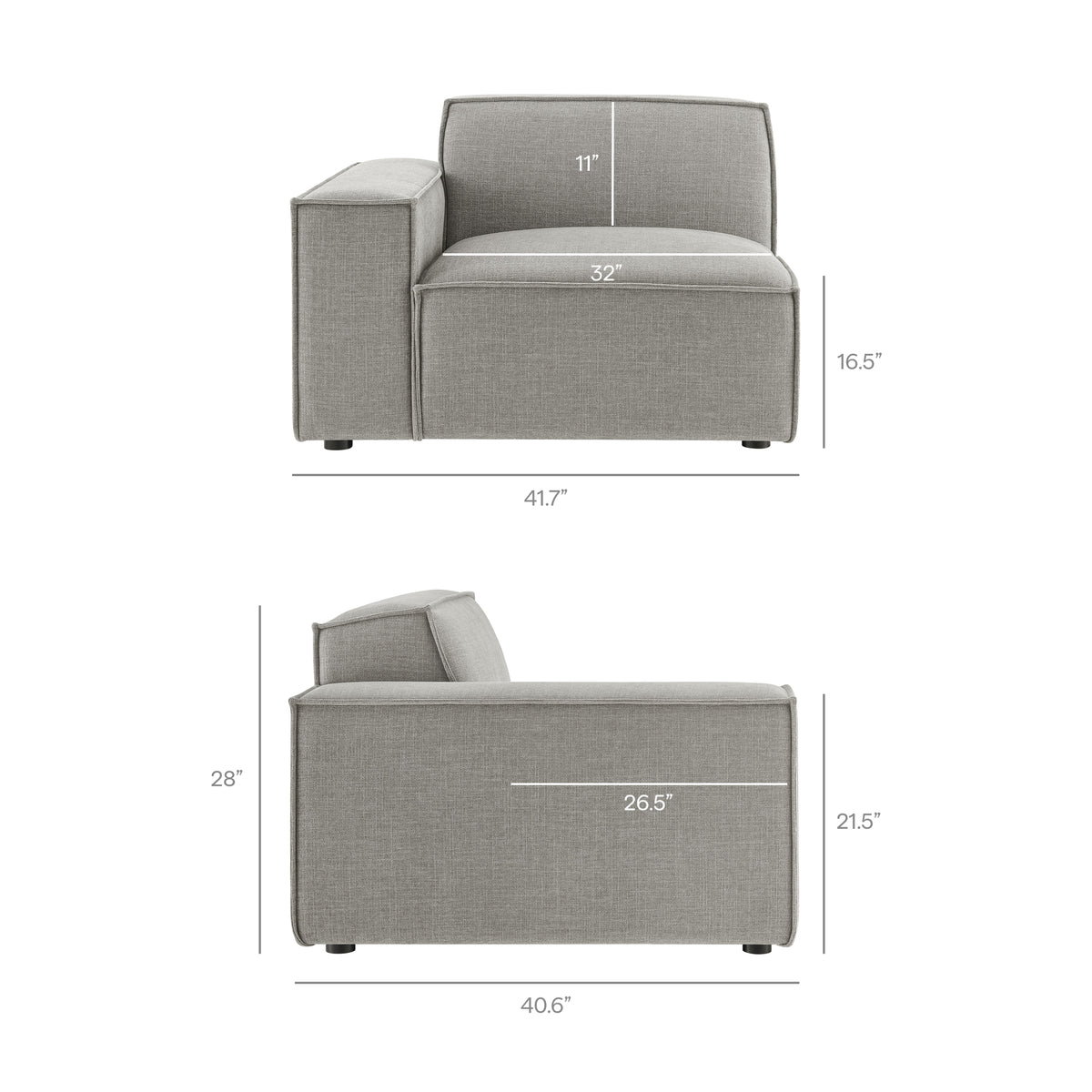 Restore 5-Piece Performance Fabric Upholstered Modular L-Shaped Sofa - Pewter