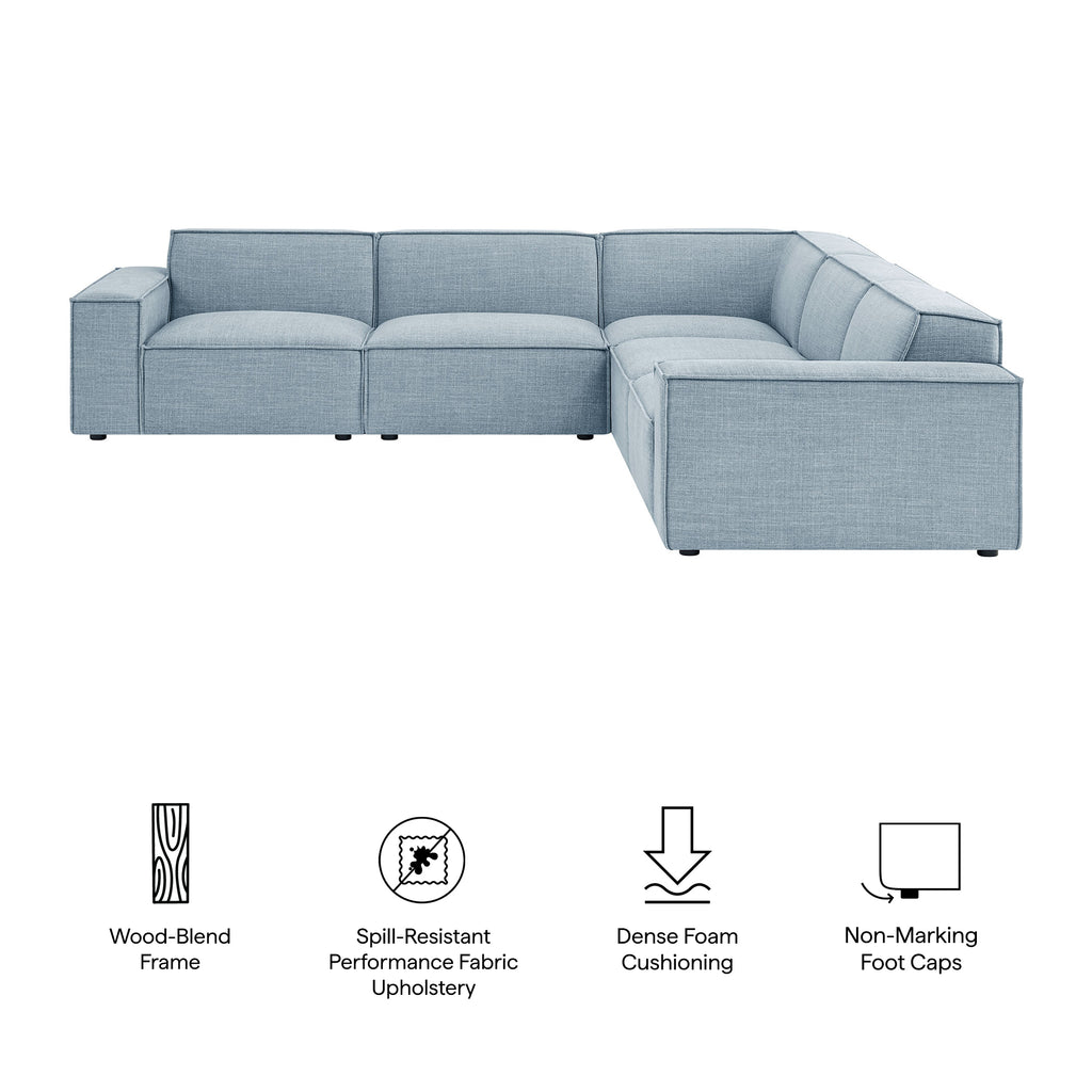 Restore 5-Piece Performance Fabric Upholstered Modular L-Shaped Sofa - Sky